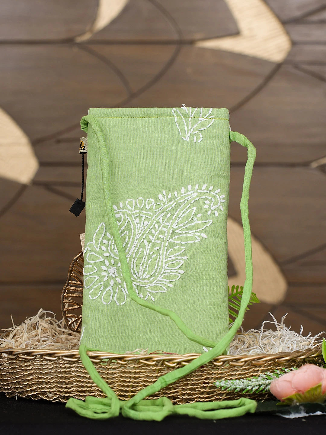Ada Hand Embroidered Green Cotton Lucknowi Chikankari Mobile Cover 01A936979