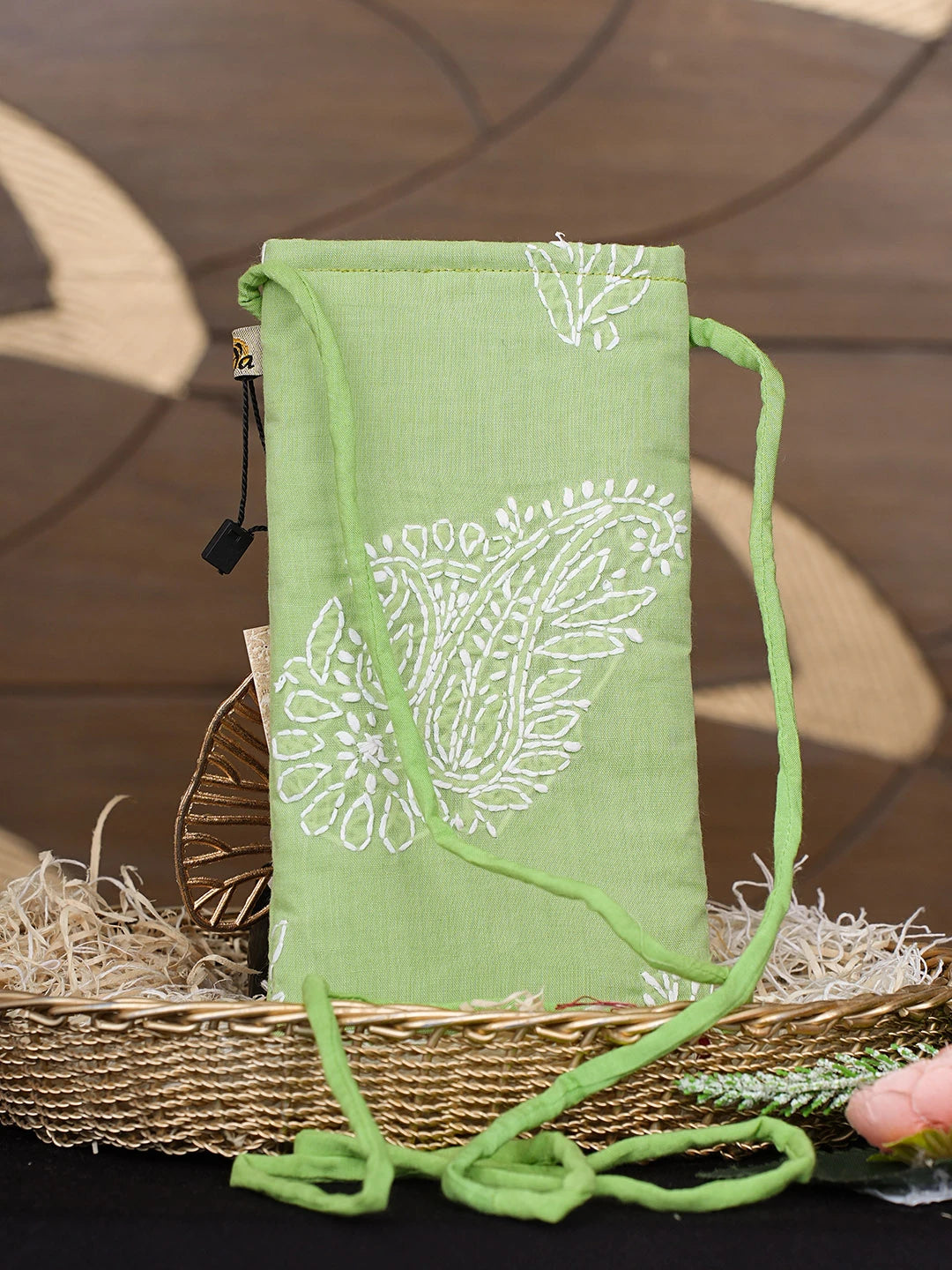Ada Hand Embroidered Green Cotton Lucknowi Chikankari Mobile Cover 01A936979