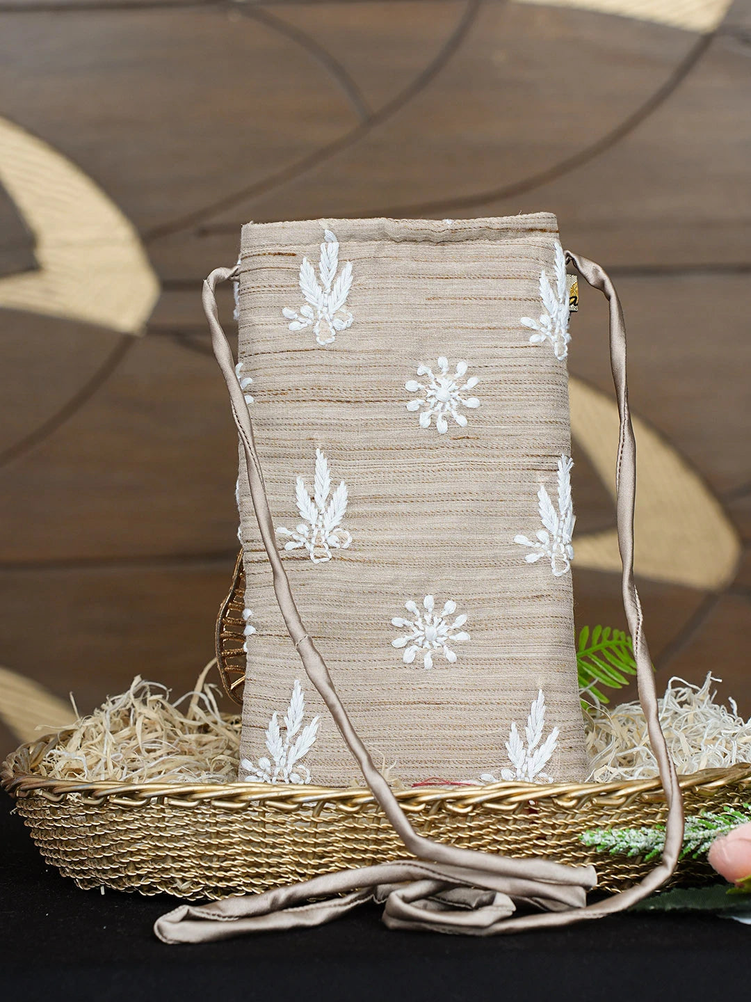 Ada Hand Embroidered Fawn Chanderi Lucknowi Chikankari Mobile Cover 01A895504