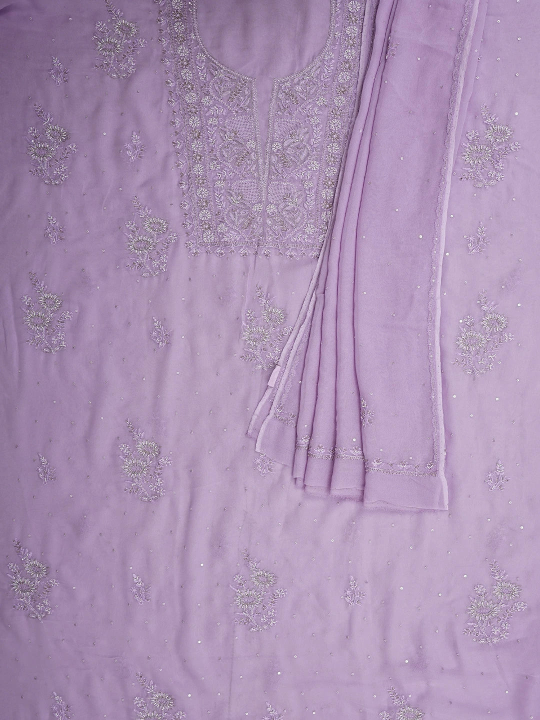 Ada Hand Embroidered Mauve Viscose Georgette Lucknowi Chikankari Unstitched Kurta Dupatta Set With Cutdana Work 01A810410