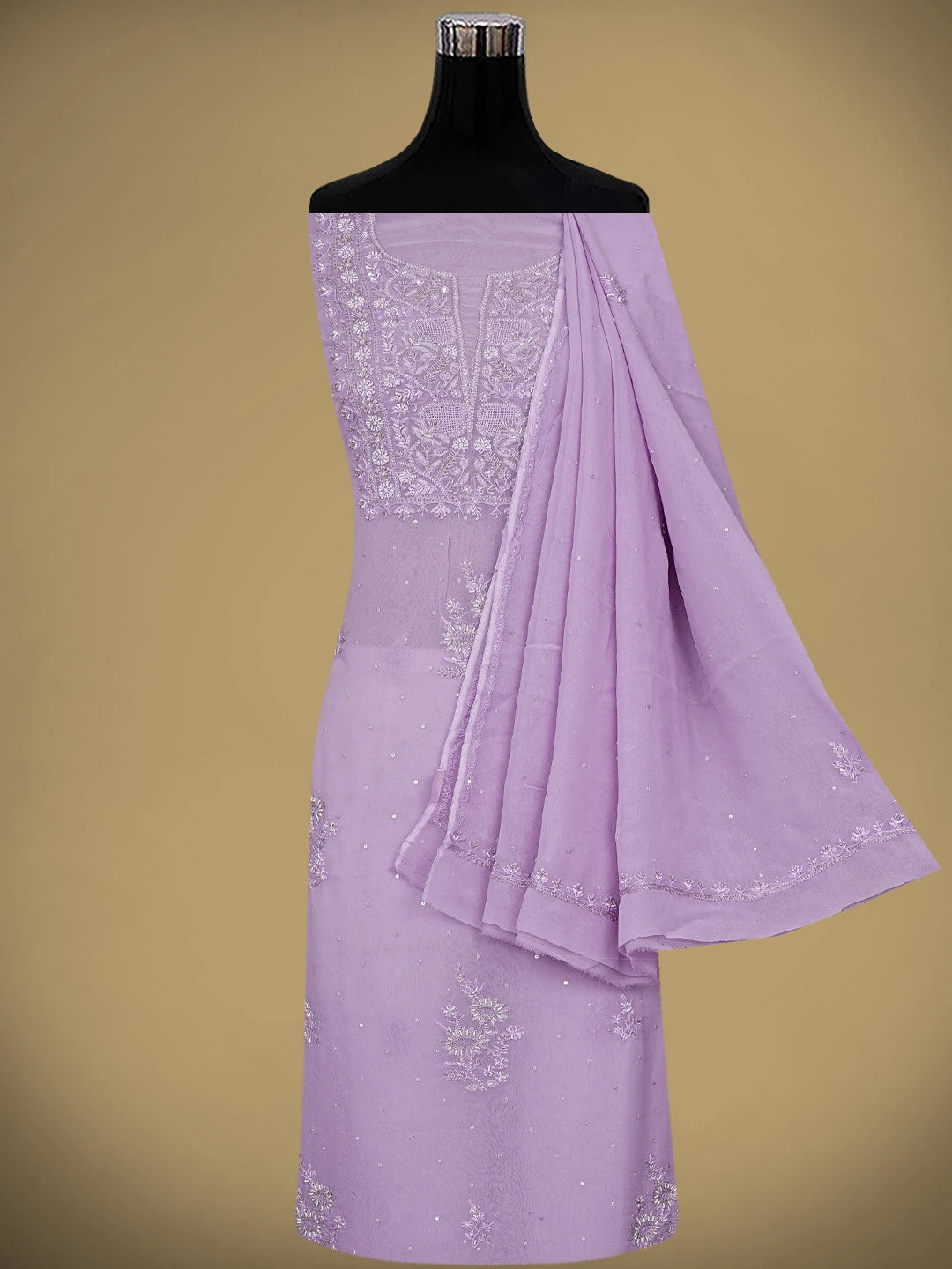 Ada Hand Embroidered Mauve Viscose Georgette Lucknowi Chikankari Unstitched Kurta Dupatta Set With Cutdana Work 01A810410