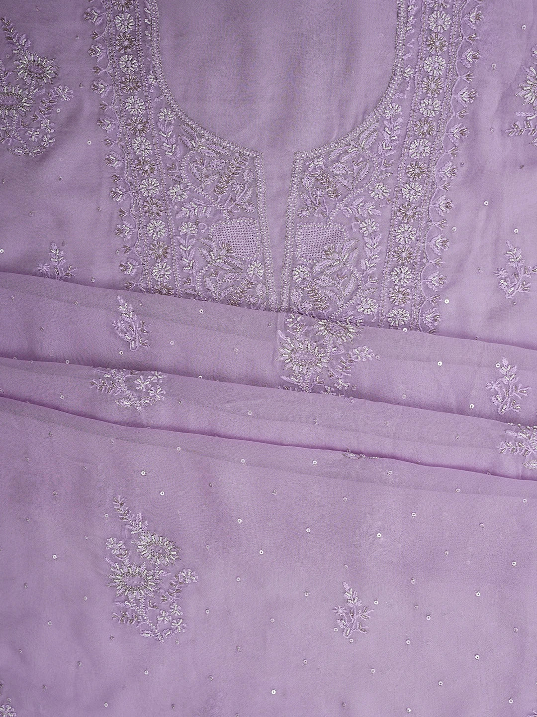 Ada Hand Embroidered Mauve Viscose Georgette Lucknowi Chikankari Unstitched Kurta Dupatta Set With Cutdana Work 01A810410