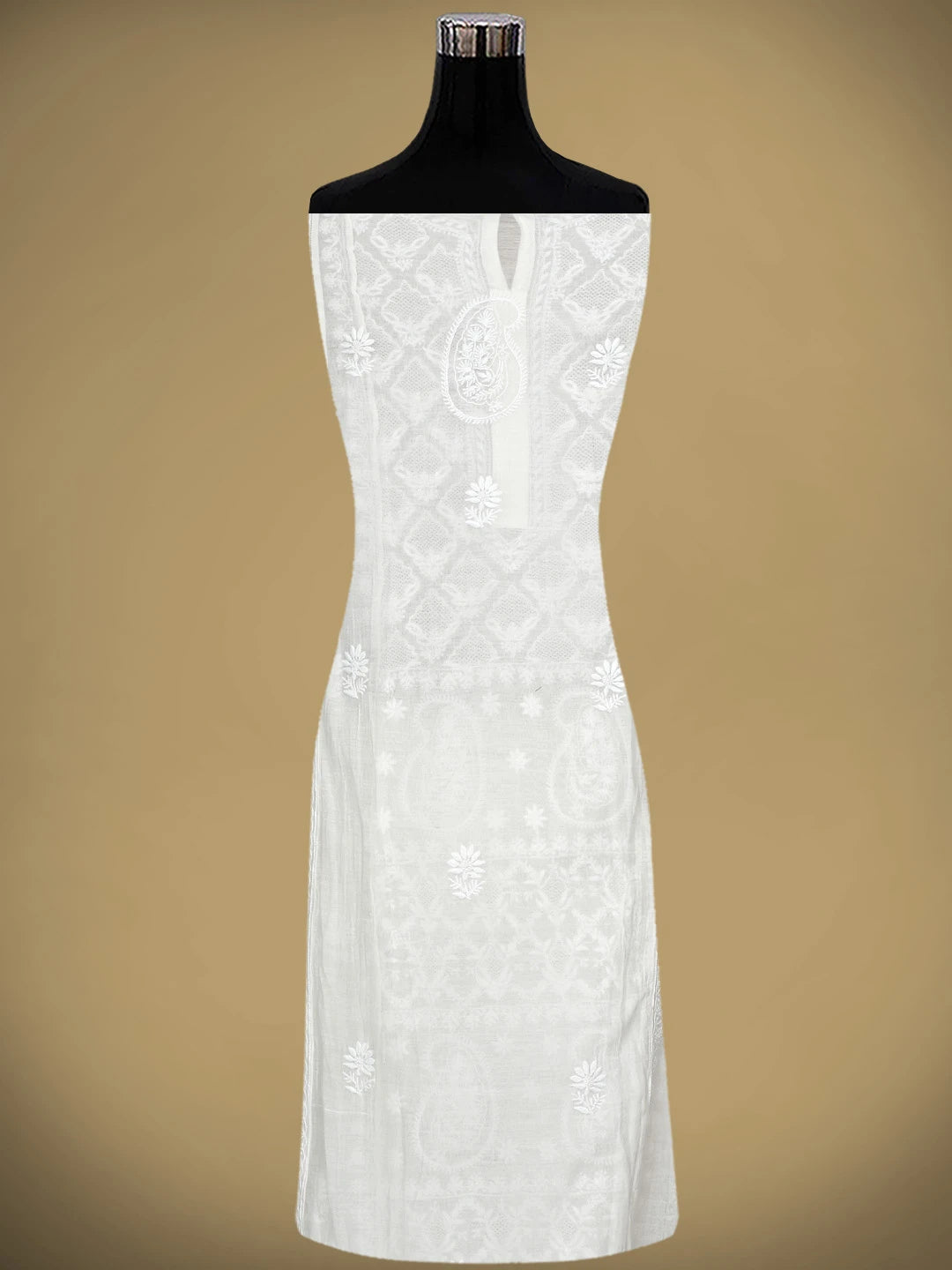 Ada Hand Embroidered White Seashell Chanderi Lucknowi Chikankari Semi-Stitched Kurta Piece 01A883059