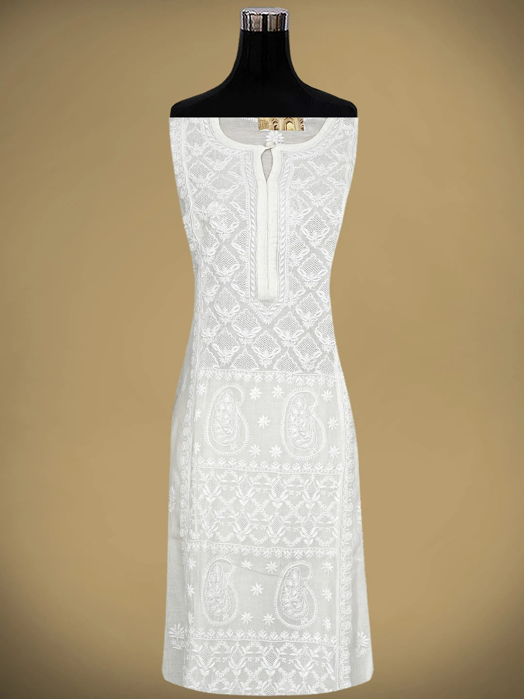 Ada Hand Embroidered White Seashell Chanderi Lucknowi Chikankari Semi-Stitched Kurta Piece 01A883059