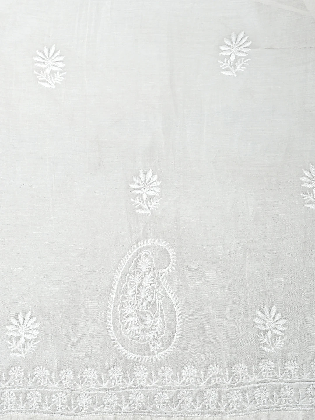Ada Hand Embroidered White Seashell Chanderi Lucknowi Chikankari Semi-Stitched Kurta Piece 01A883059