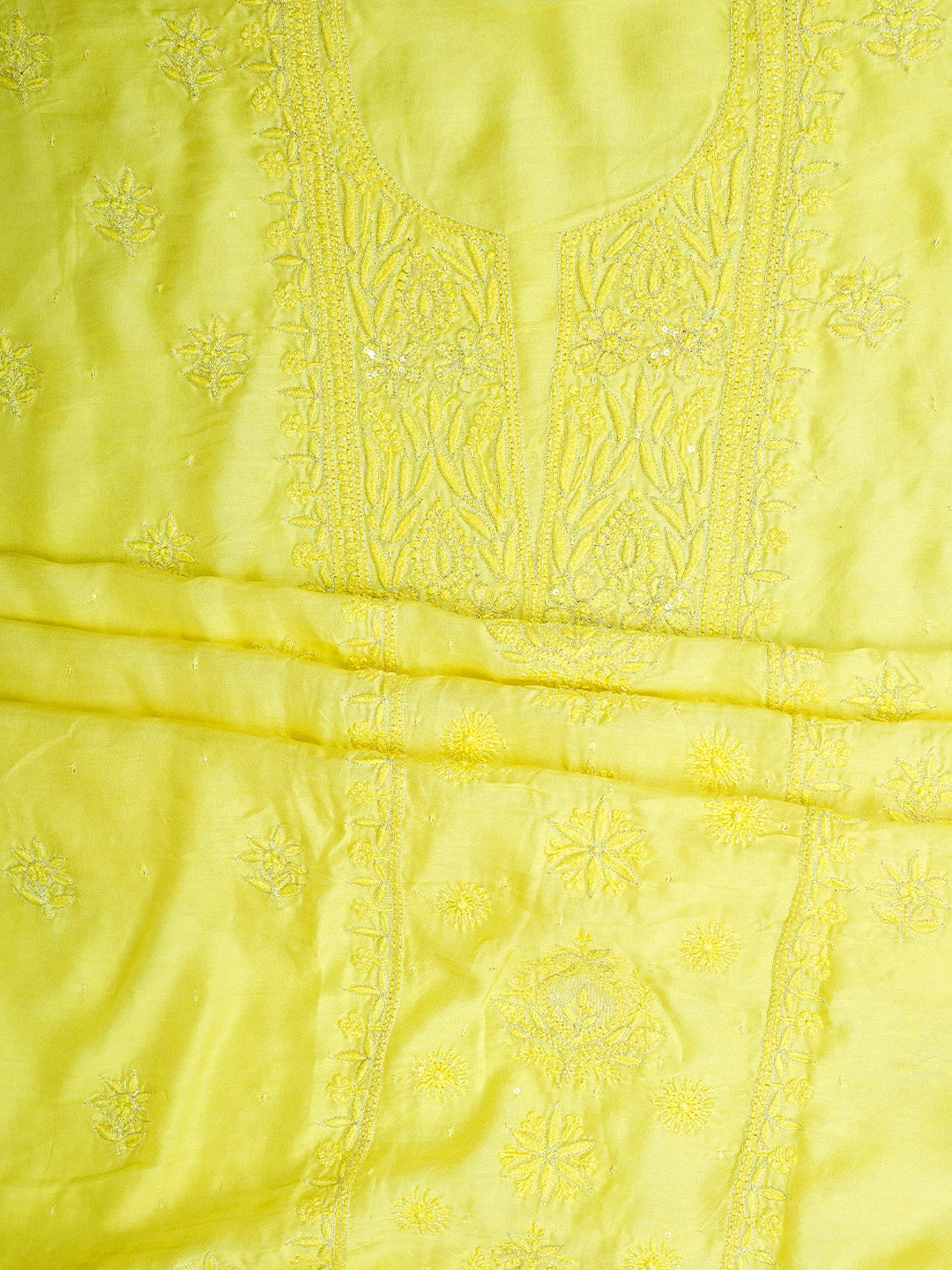 Ada Hand Embroidered Lemon Muslin Lucknowi Chikankari Unstitched Suit Piece With Zari Work 01A795829