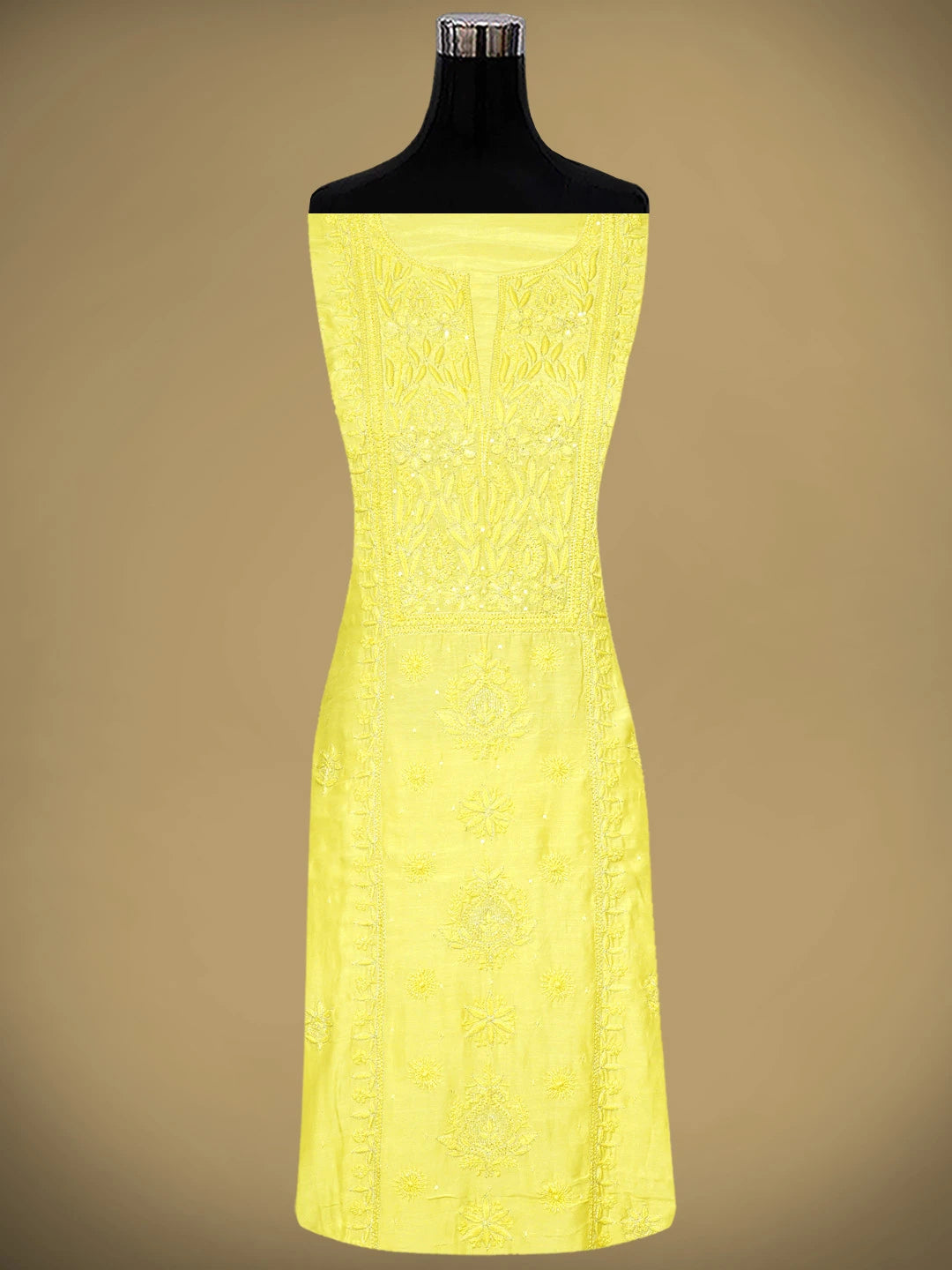 Ada Hand Embroidered Lemon Muslin Lucknowi Chikankari Unstitched Suit Piece With Zari Work 01A795829