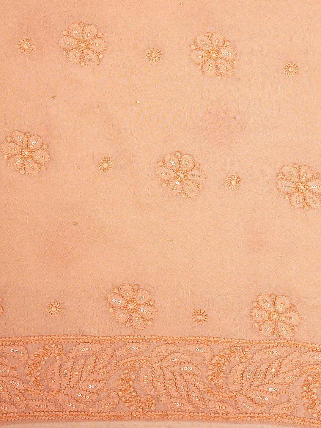 Ada Hand Embroidered Dark Peach Viscose Gerogette Lucknowi Chikankari Unstitched Kurta Dupatta Set With Cutdana Work 01A893820