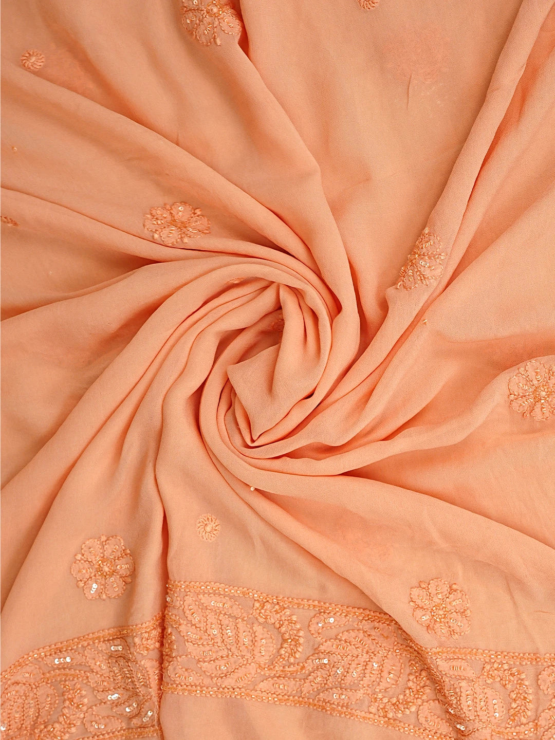 Ada Hand Embroidered Dark Peach Viscose Gerogette Lucknowi Chikankari Unstitched Kurta Dupatta Set With Cutdana Work 01A893820