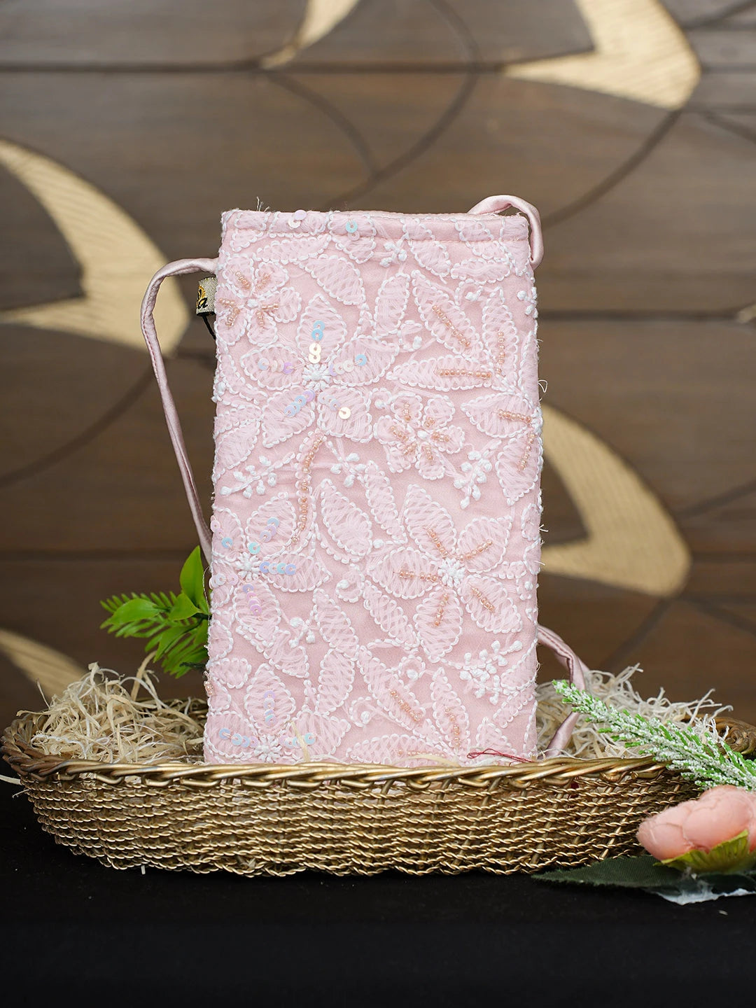 Ada Hand Embroidered Pink Viscose Georgette Lucknowi Chikankari Mobile Cover With Sequinned Work 01A900533
