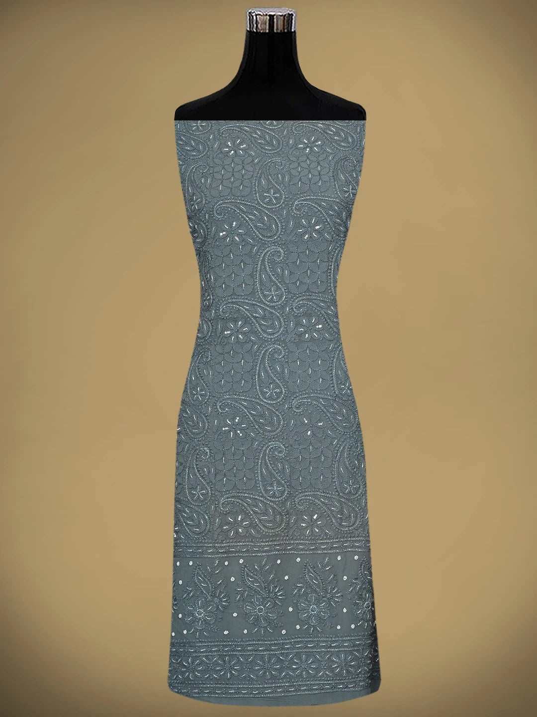 Ada Hand Embroidered Dark Grey Viscose Georgette Lucknowi Chikankari Unstitched Kurta Dupatta Set With Cutdana Work 01A893650