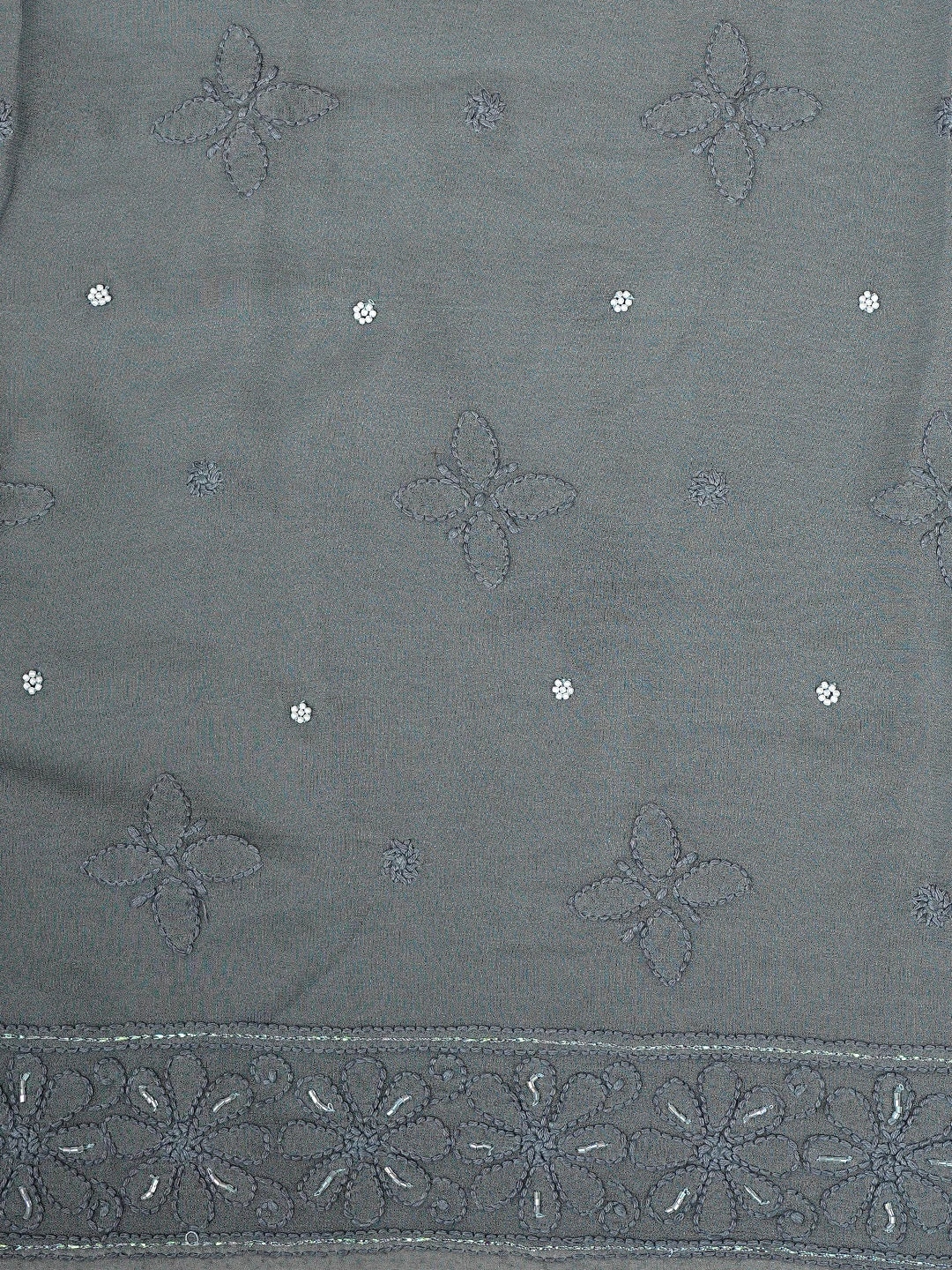 Ada Hand Embroidered Dark Grey Viscose Georgette Lucknowi Chikankari Unstitched Kurta Dupatta Set With Cutdana Work 01A893650