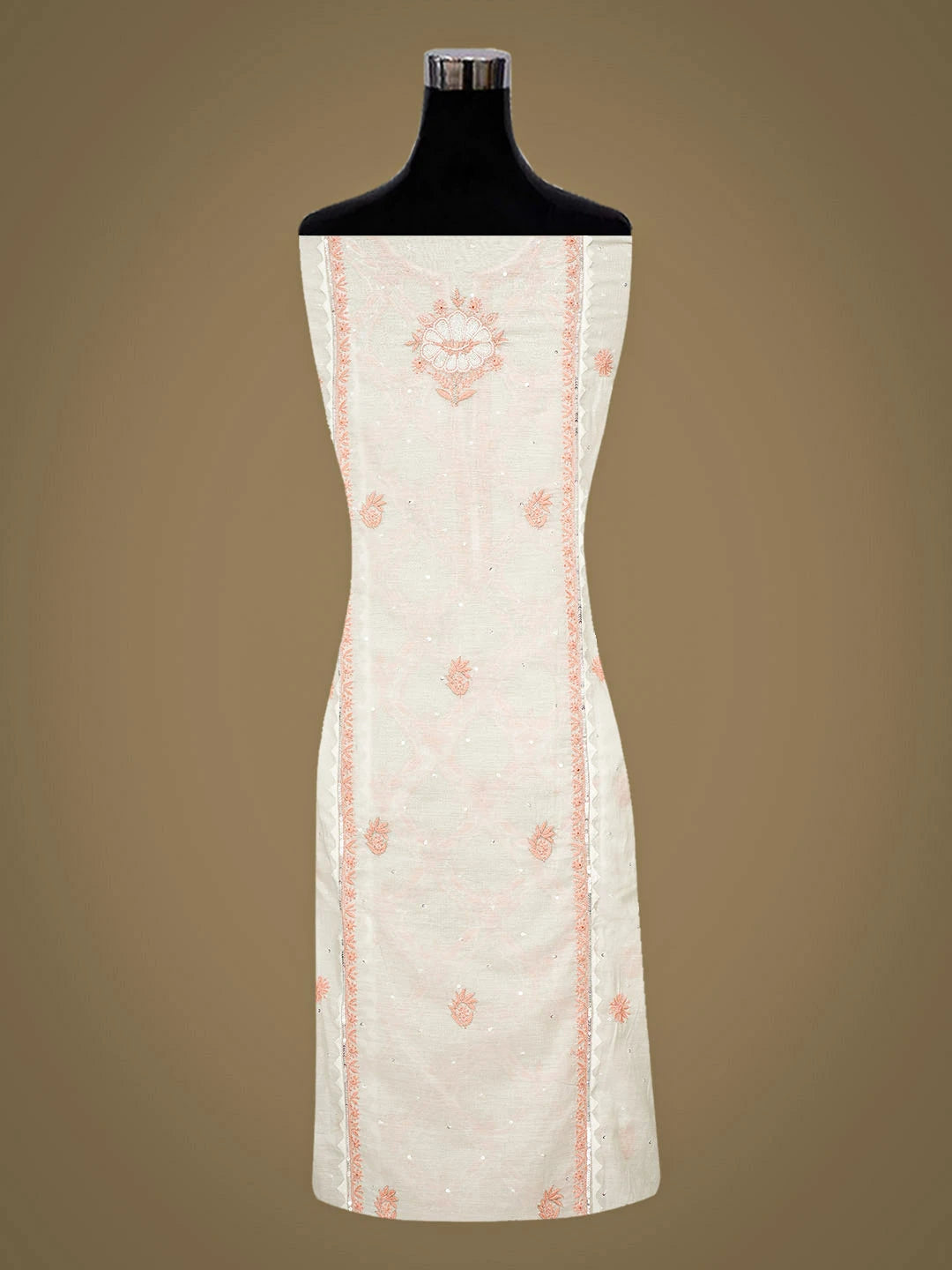 Ada Hand Embroidered White Chanderi Lucknowi Chikankari Semi-Stitched Kurta Dupatta Set With Pearl Work 01A899358