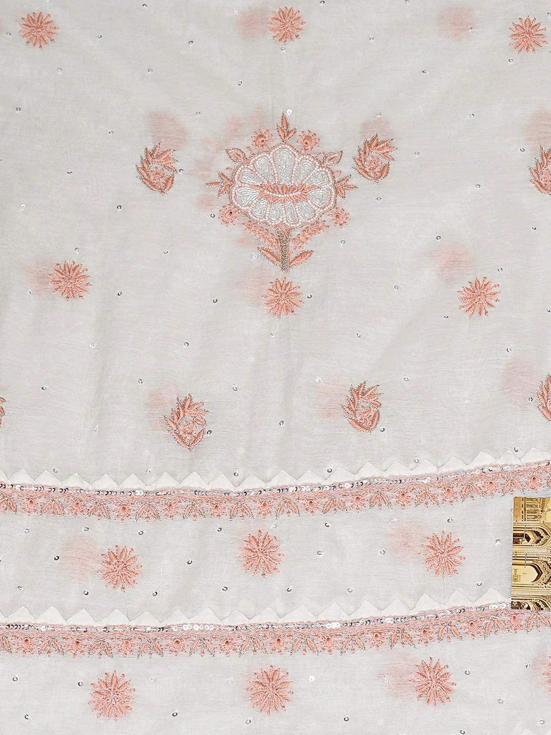 Ada Hand Embroidered White Chanderi Lucknowi Chikankari Semi-Stitched Kurta Dupatta Set With Pearl Work 01A899358