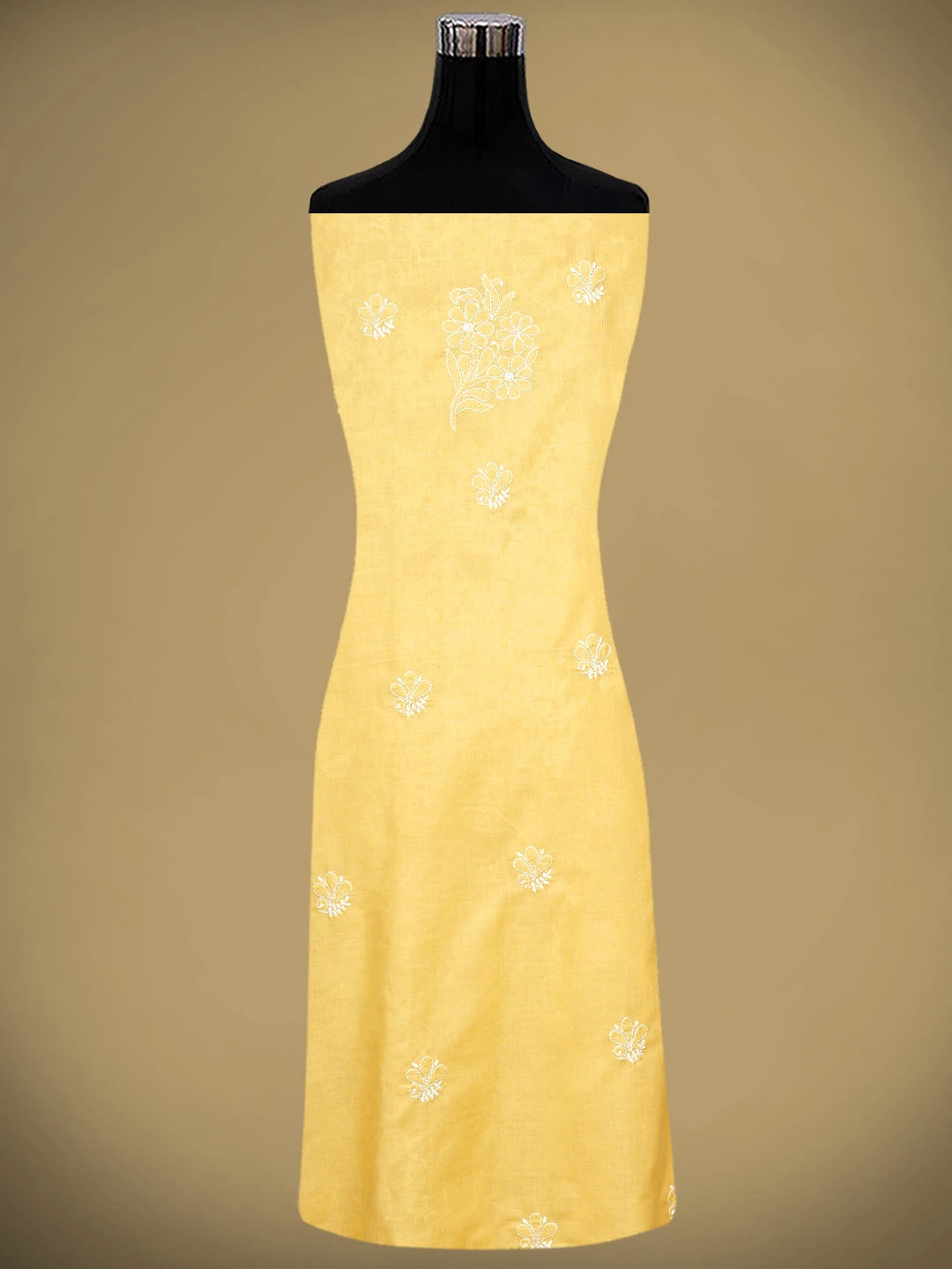 Ada Hand Embroidered Yellow Cotton Lucknowi Chikankari Unstitched Suit Piece 01A550355