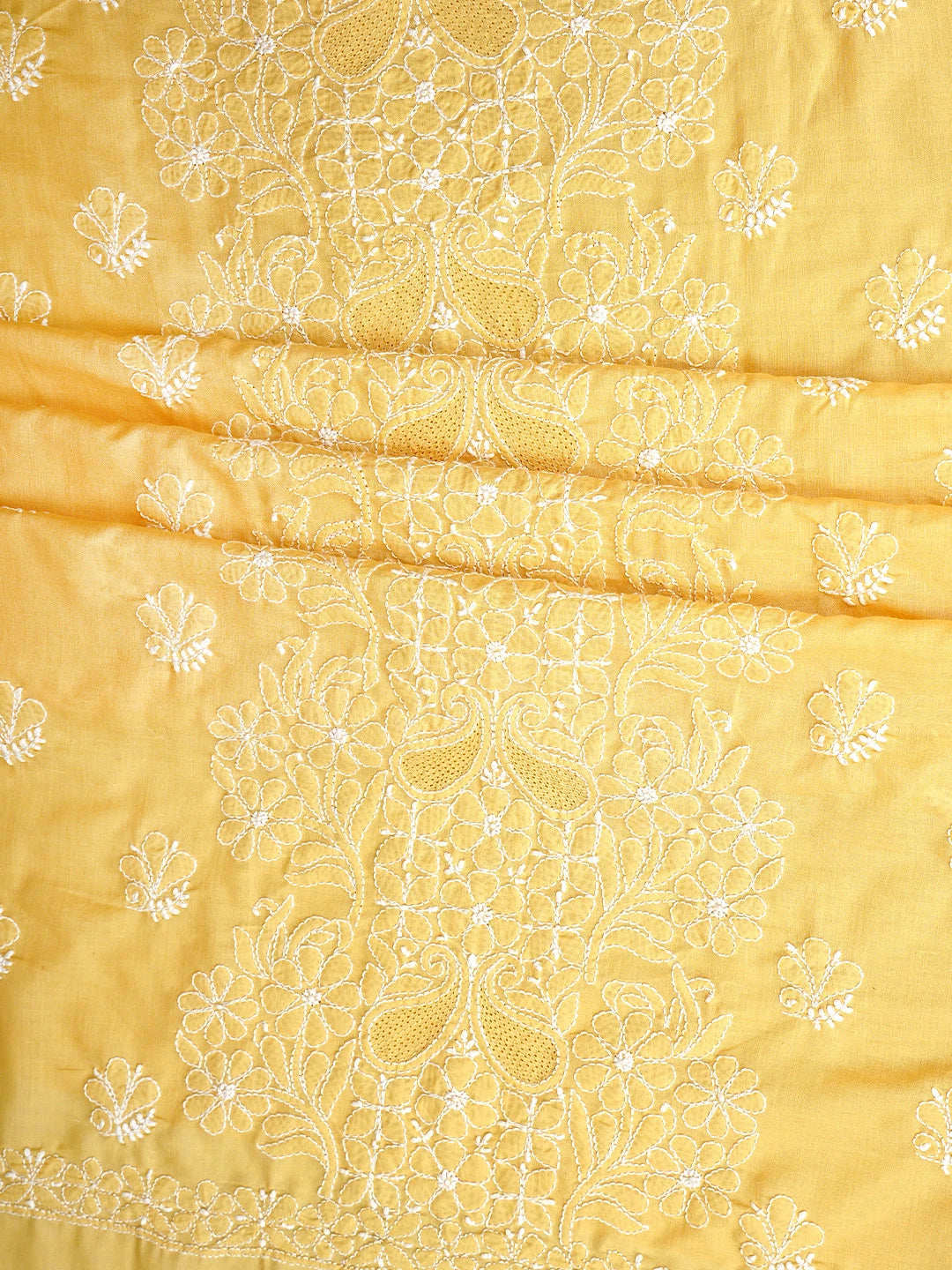 Ada Hand Embroidered Yellow Cotton Lucknowi Chikankari Unstitched Suit Piece 01A550355