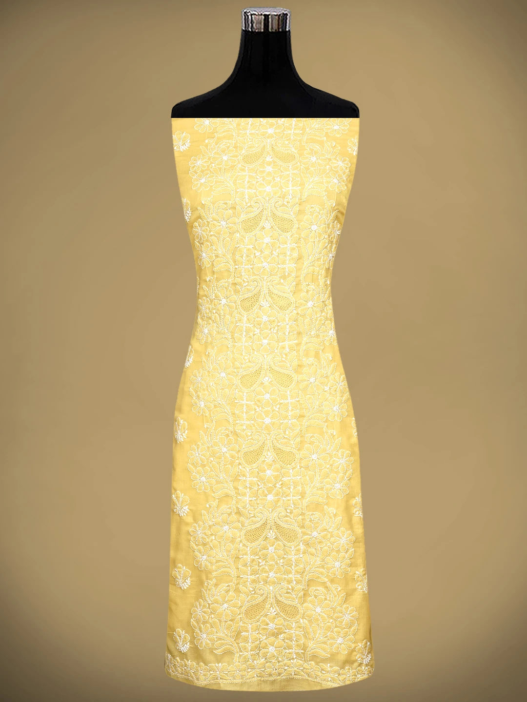 Ada Hand Embroidered Yellow Cotton Lucknowi Chikankari Unstitched Suit Piece 01A550355