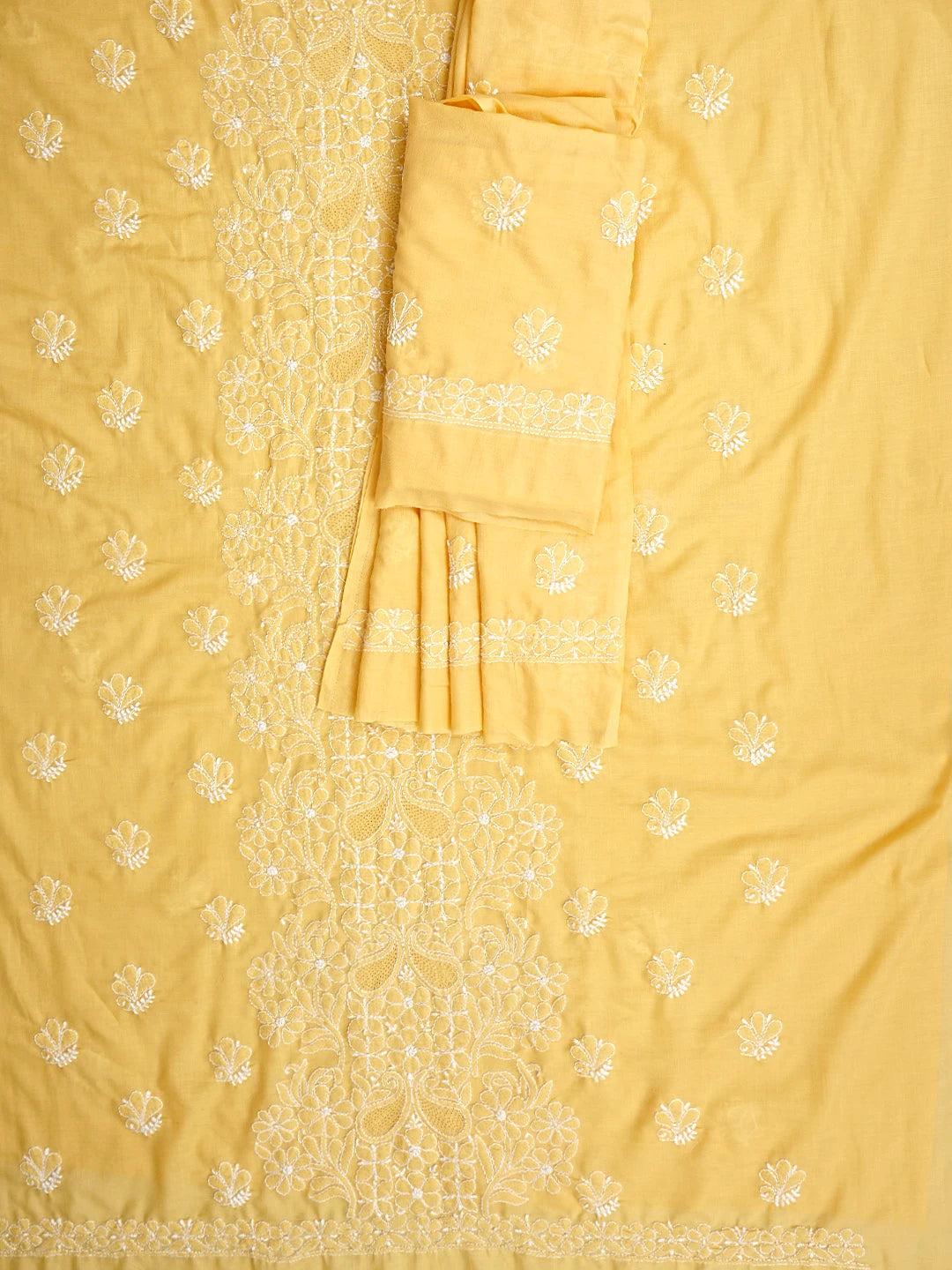 Ada Hand Embroidered Yellow Cotton Lucknowi Chikankari Unstitched Suit Piece 01A550355