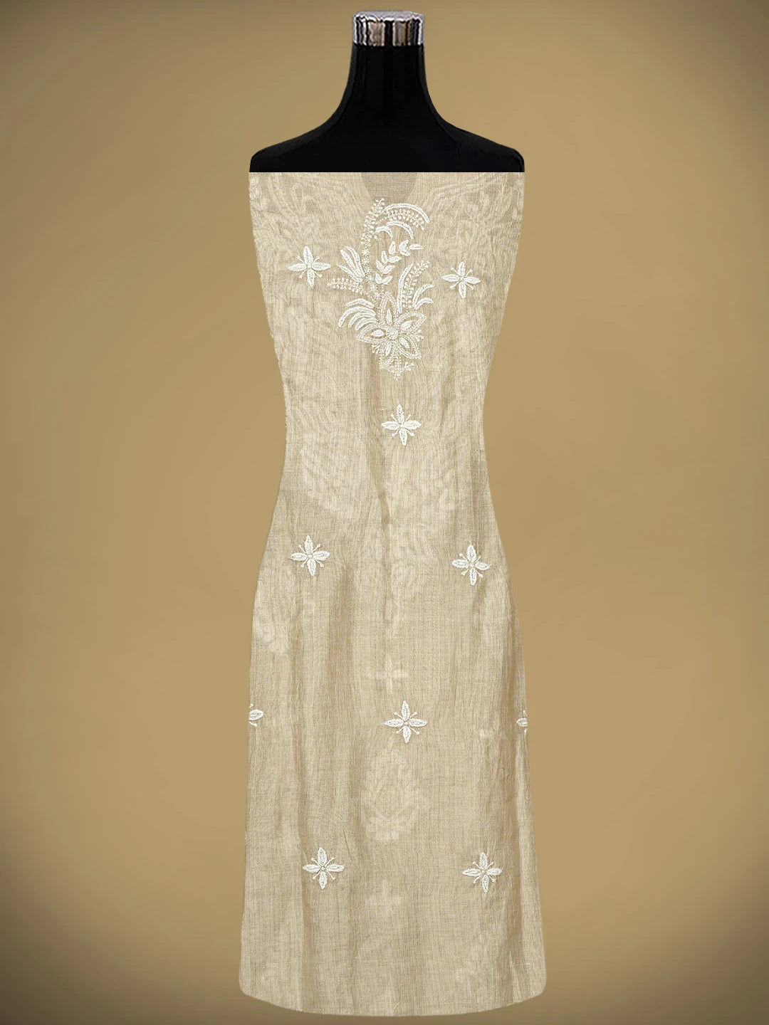 Ada Hand Embroidered Fawn Tissue Lucknowi Chikankari Semi-Stitched Kurta Piece With Cutdana Work 01A951329