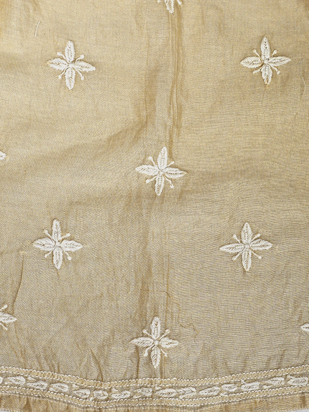 Ada Hand Embroidered Fawn Tissue Lucknowi Chikankari Semi-Stitched Kurta Piece With Cutdana Work 01A951329