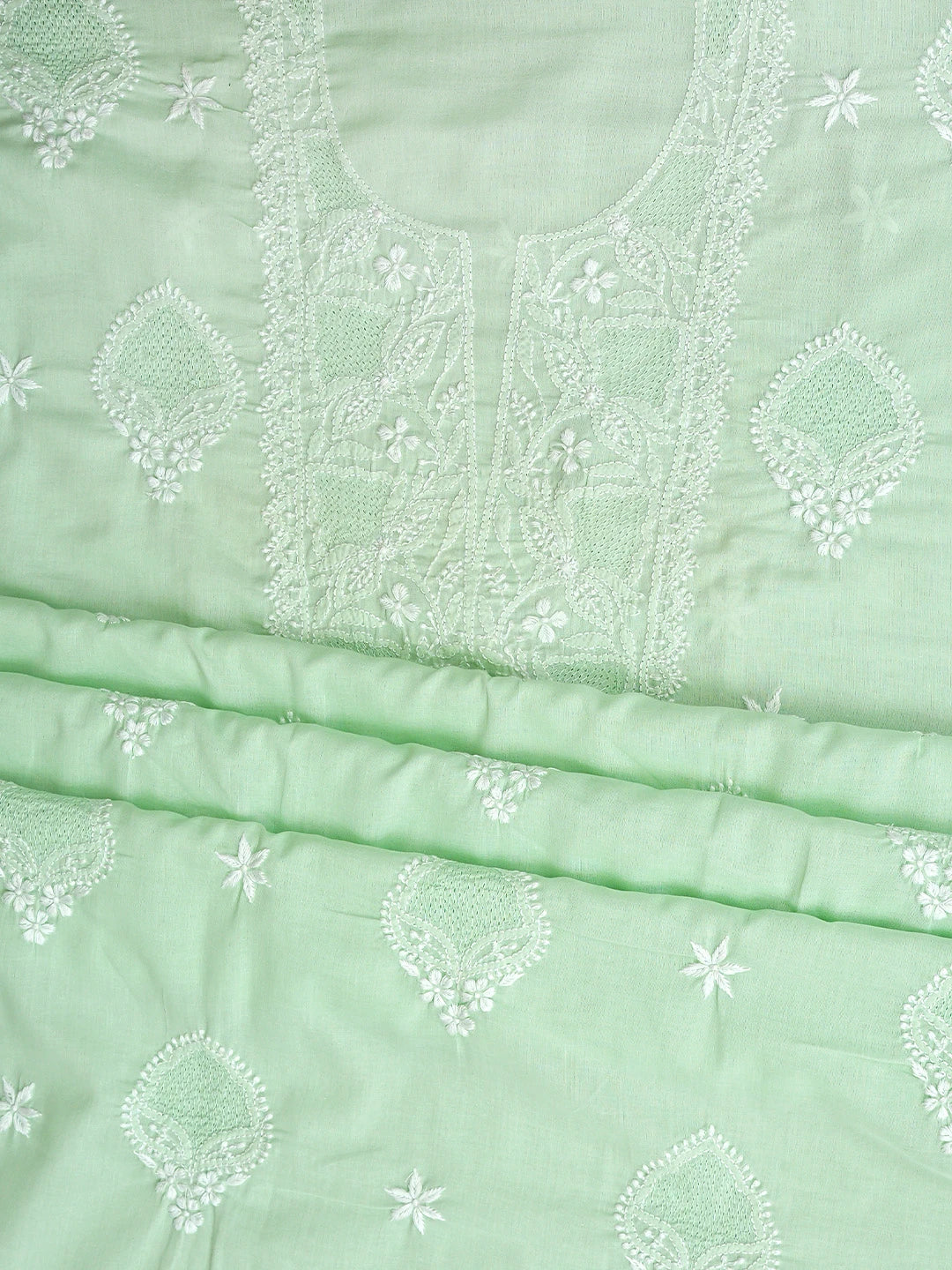 Ada Hand Embroidered Celadon Green Cotton Lucknowi Chikankari Unstitched Suit Piece 01A762962