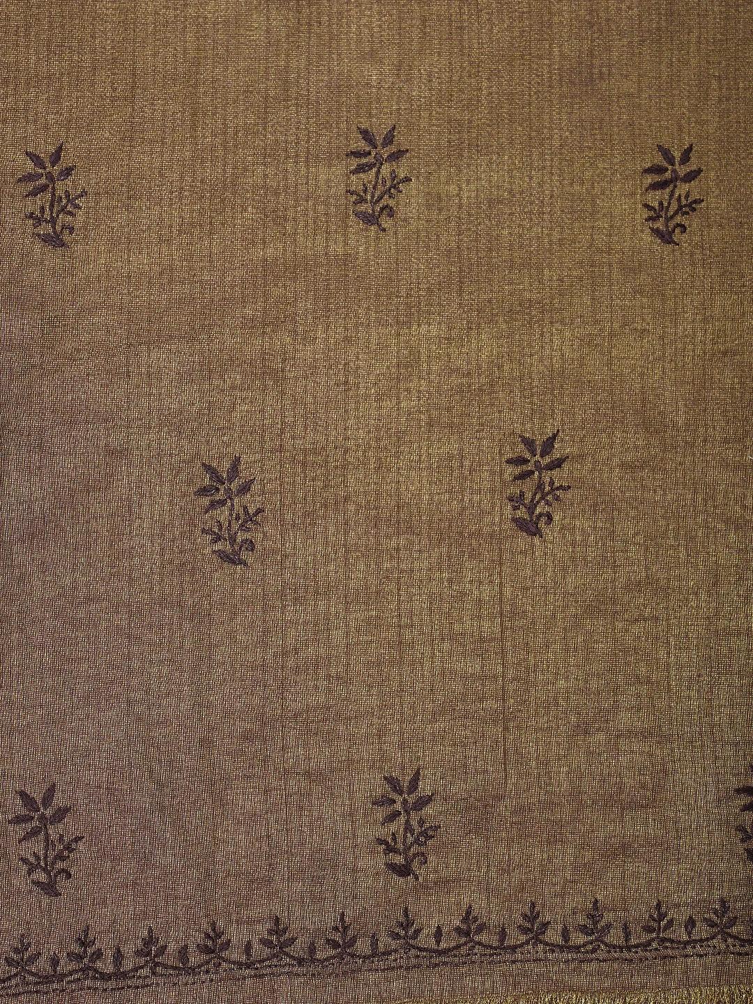 Ada Hand Embroidered Brown Tissue Lucknowi Chikankari Unstitched Kurta Dupatta Set 01A946067