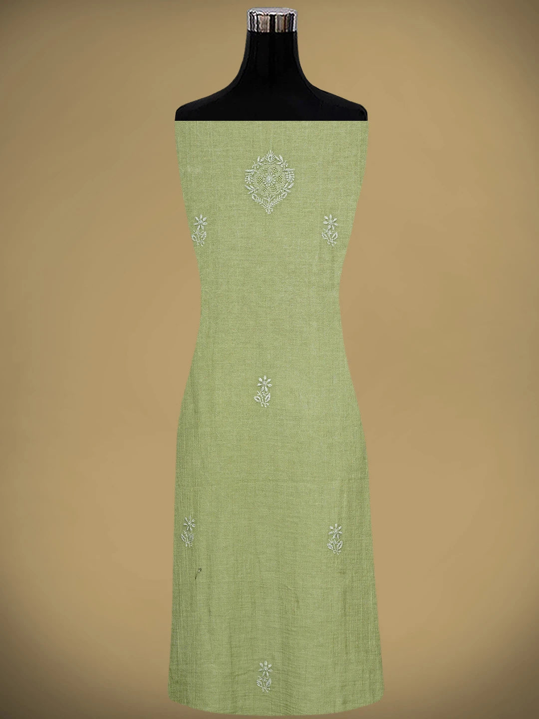 Ada Hand Embroidered Mehandi Green Tissue Lucknowi Chikankari Unstitched Kurta Dupatta Set 01A943646