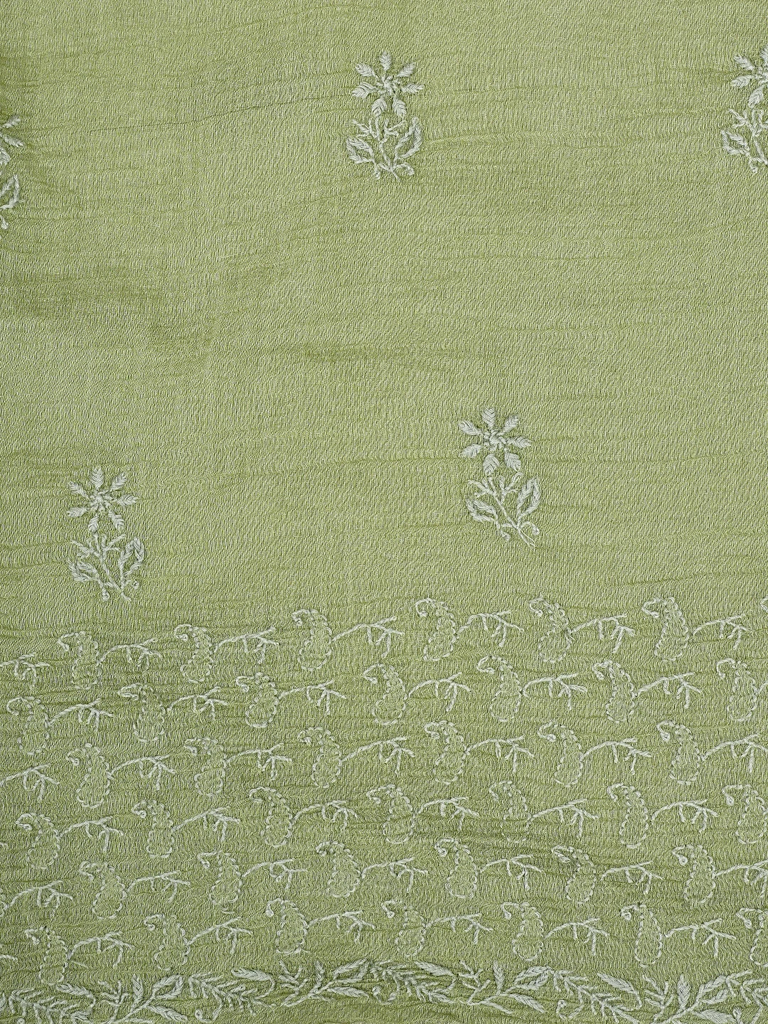 Ada Hand Embroidered Mehandi Green Tissue Lucknowi Chikankari Unstitched Kurta Dupatta Set 01A943646
