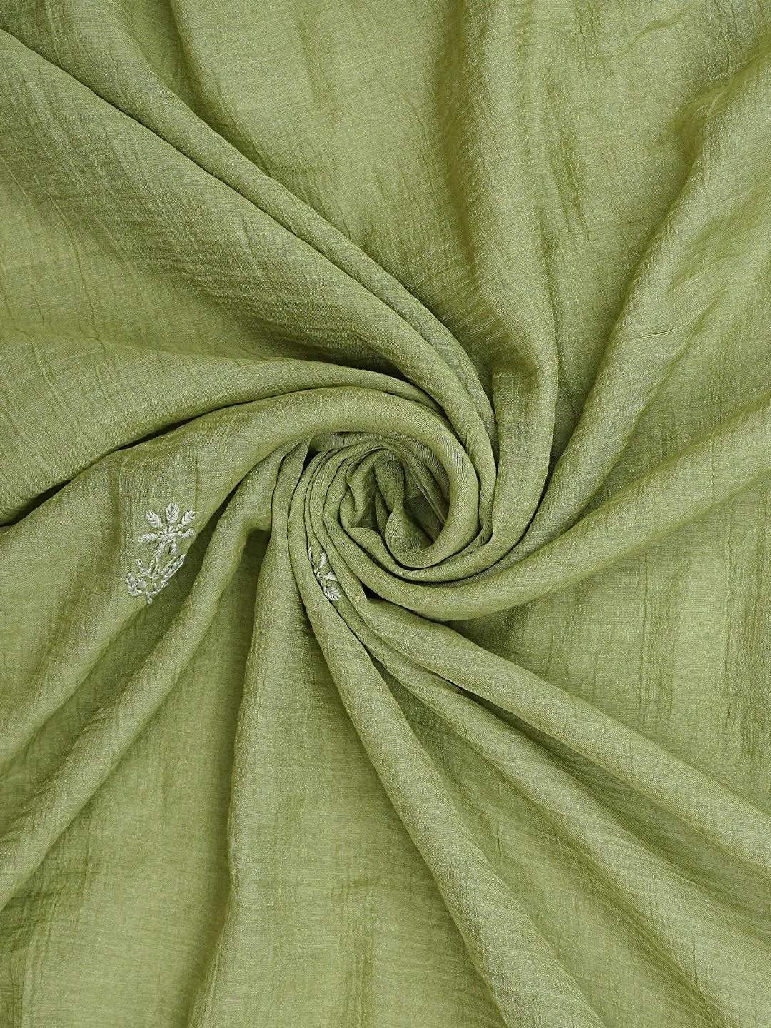 Ada Hand Embroidered Mehandi Green Tissue Lucknowi Chikankari Unstitched Kurta Dupatta Set 01A943646