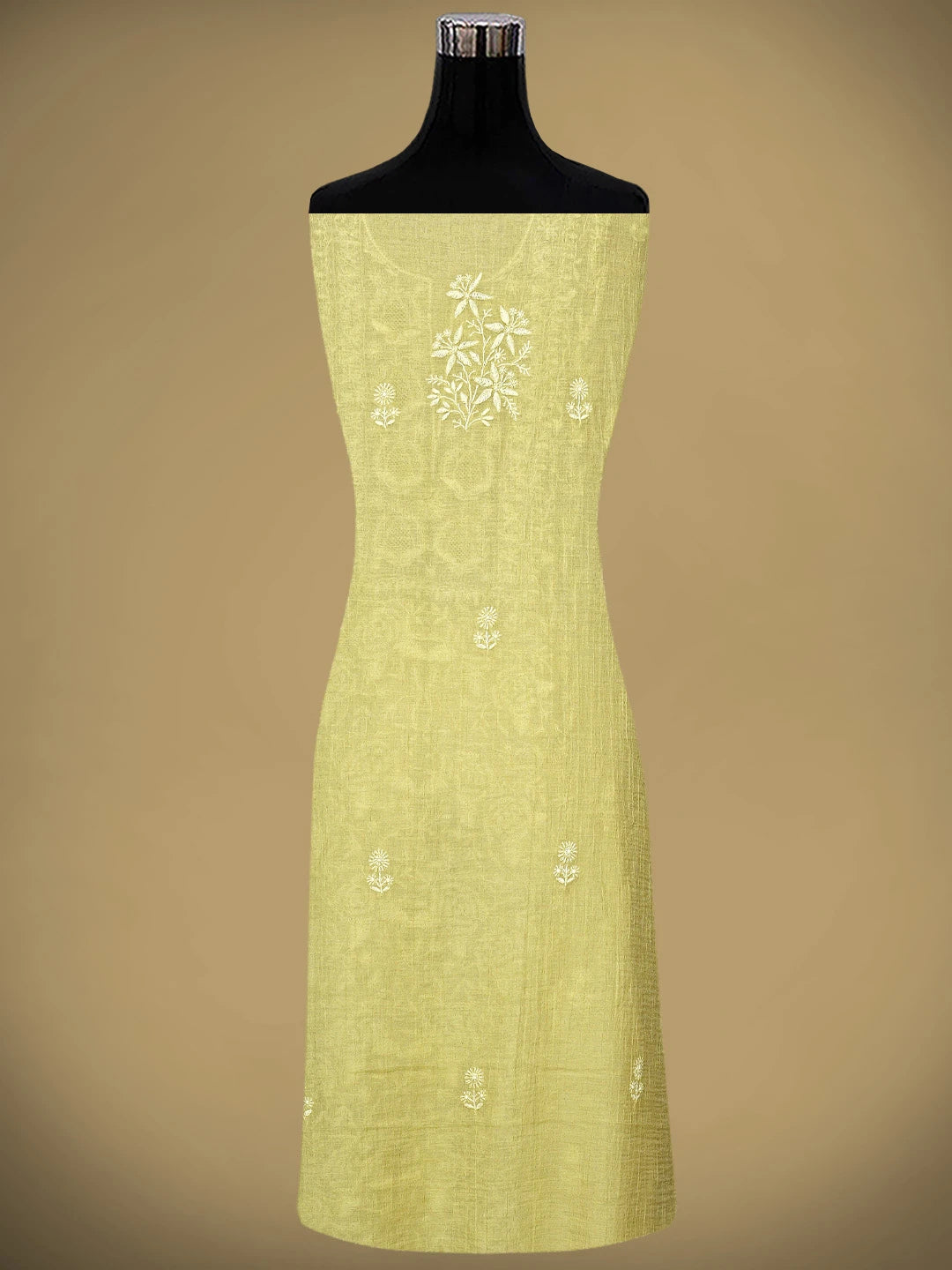 Ada Hand Embroidered Lime Green Tissue Lucknowi Chikankari Unstitched Kurta Dupatta Set 01A943637