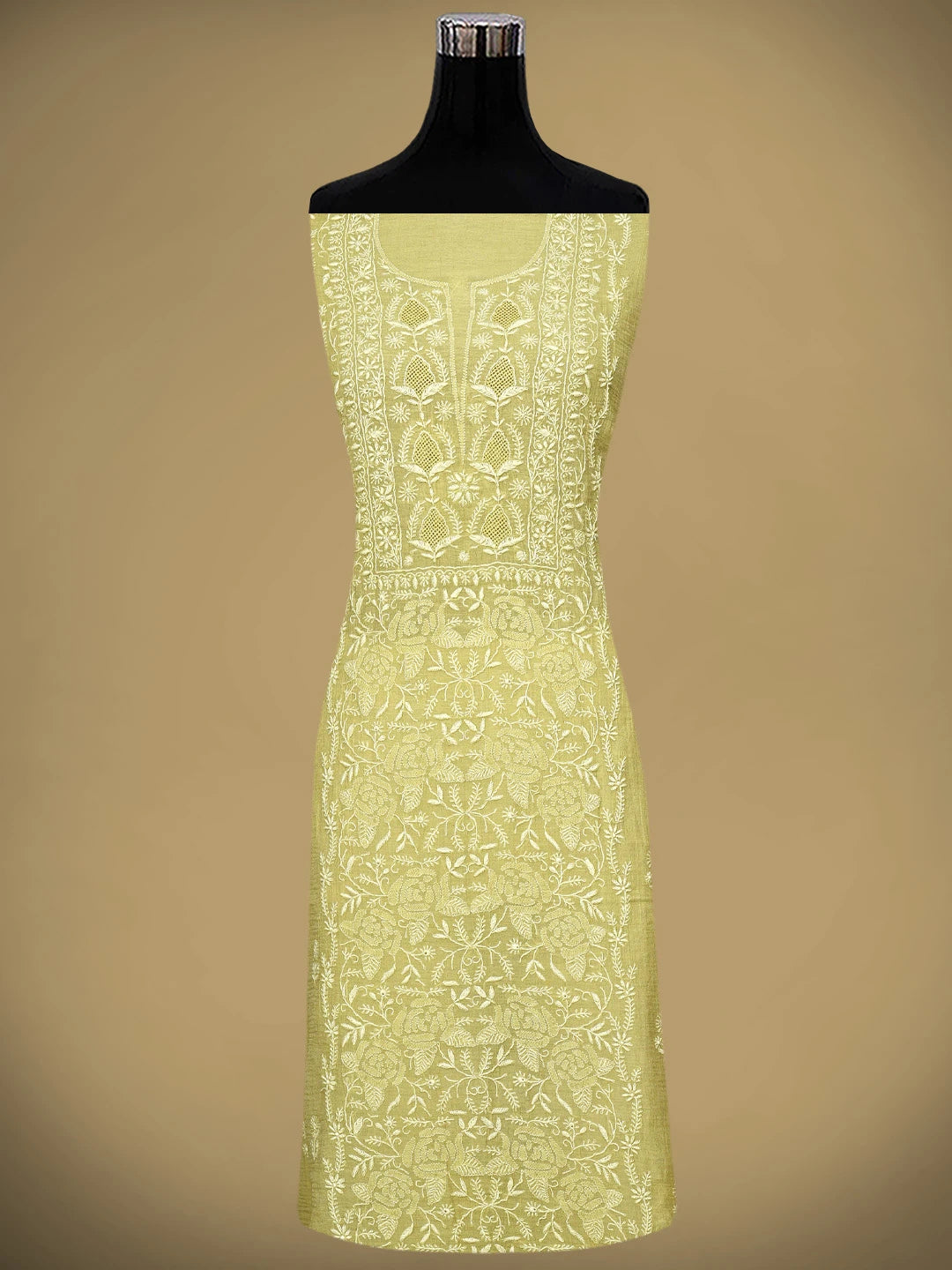 Ada Hand Embroidered Lime Green Tissue Lucknowi Chikankari Unstitched Kurta Dupatta Set 01A943637