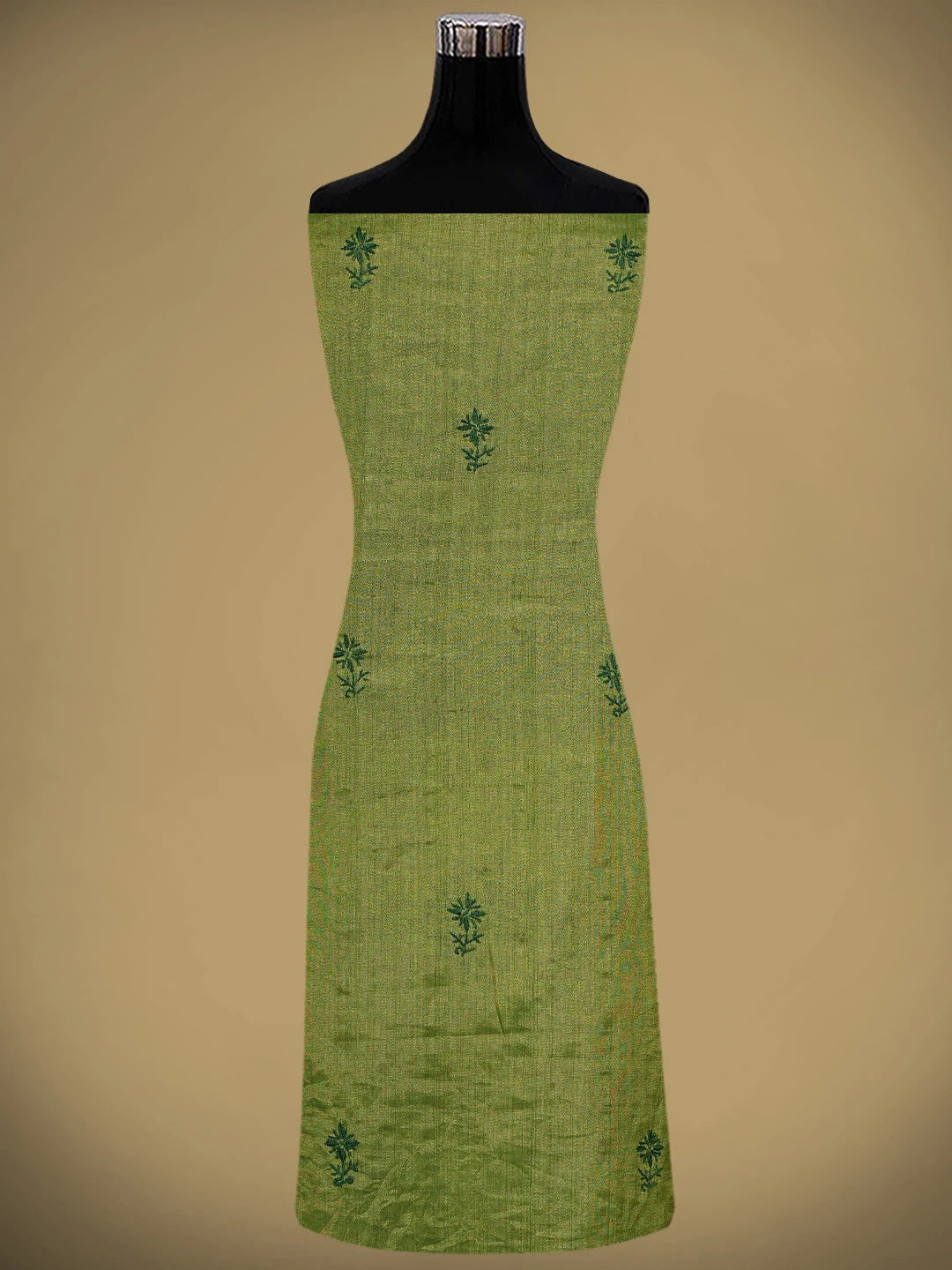 Ada Hand Embroidered Green Tissue Lucknowi Chikankari Unstitched Kurta Dupatta Set 01A946095