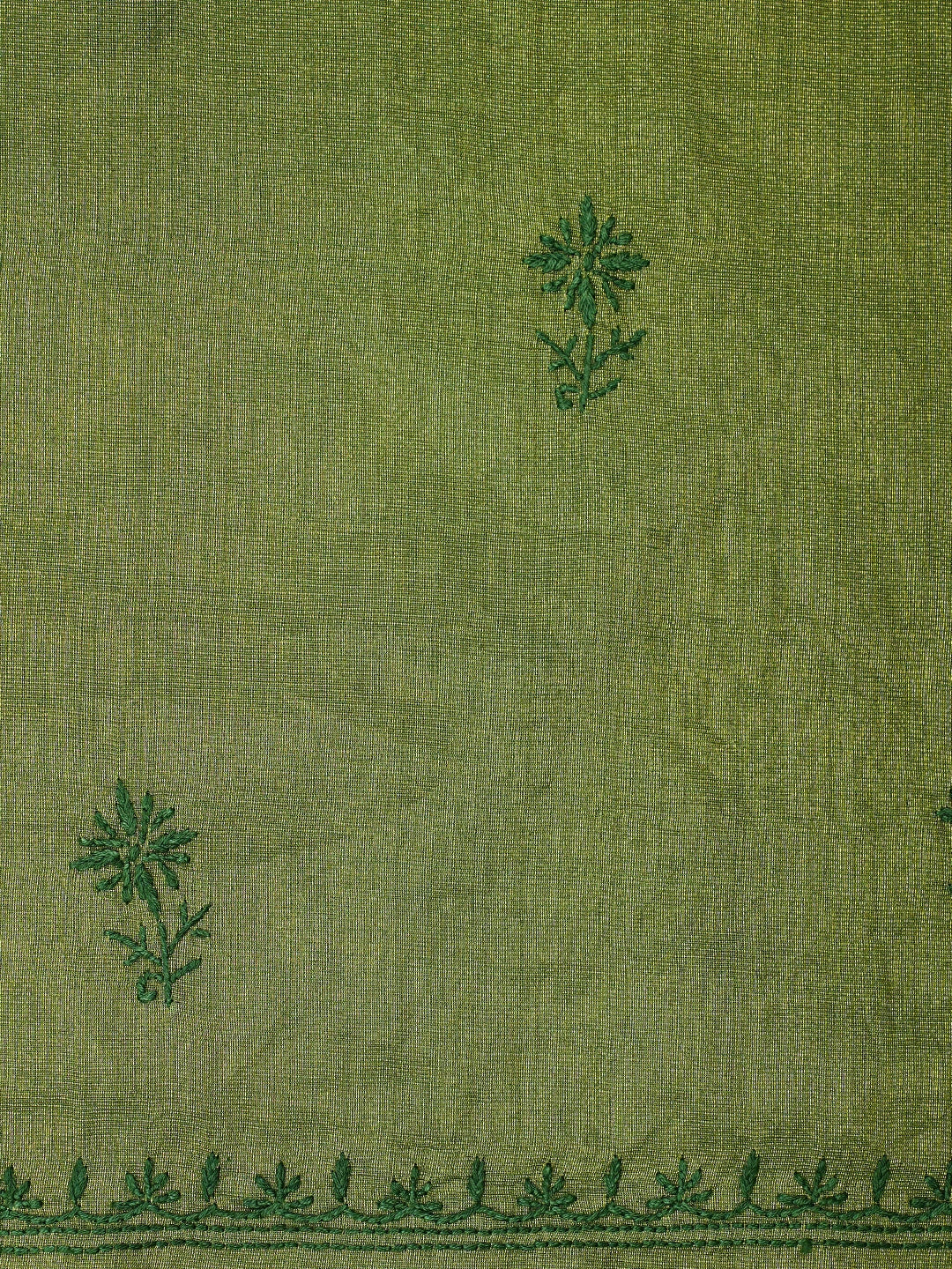Ada Hand Embroidered Green Tissue Lucknowi Chikankari Unstitched Kurta Dupatta Set 01A946095