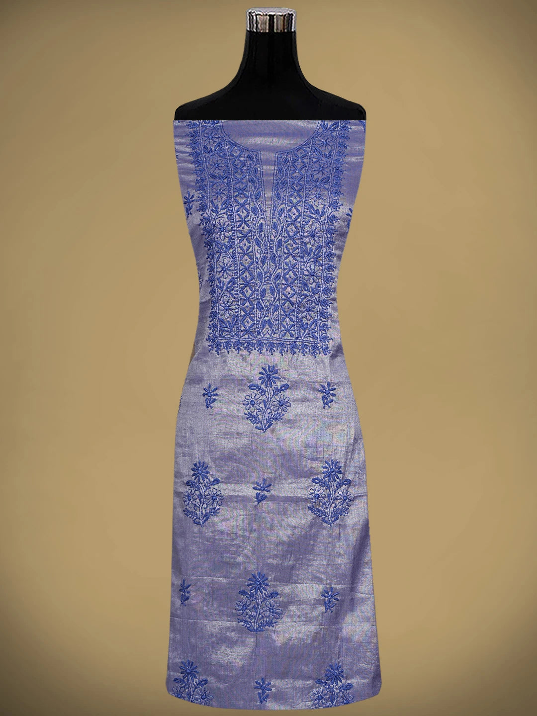 Ada Hand Embroidered Blue Tissue Lucknowi Chikankari Unstitched Kurta Dupatta Set 01A946072