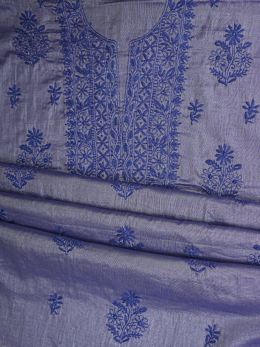 Ada Hand Embroidered Blue Tissue Lucknowi Chikankari Unstitched Kurta Dupatta Set 01A946072