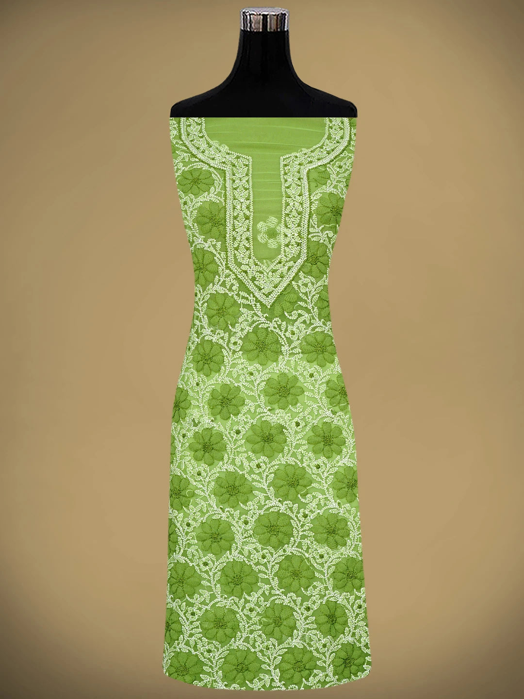Ada Hand Embroidered Green Georgette Lucknowi Chikankari Unstitched Suit Piece 01A696681