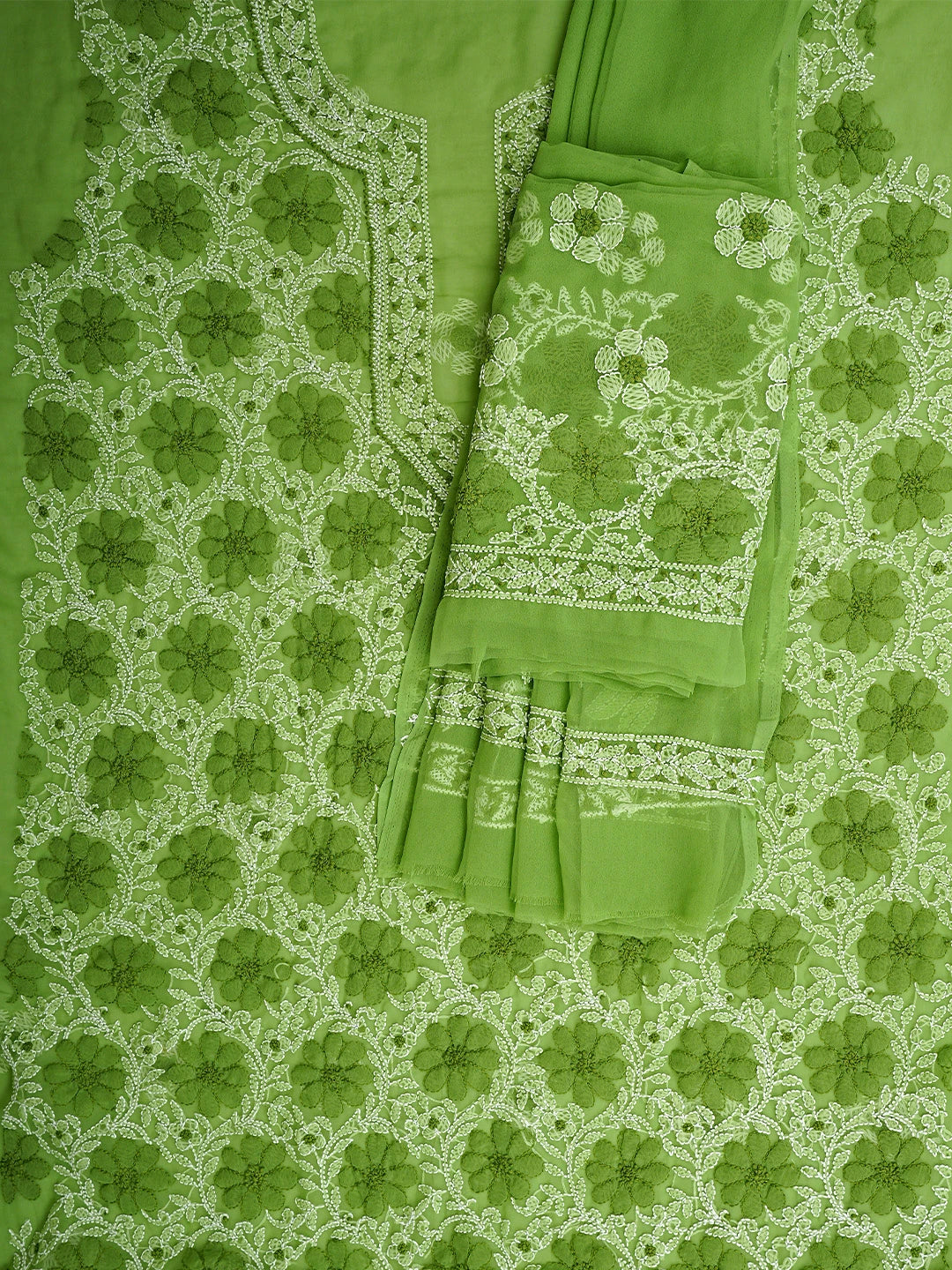 Ada Hand Embroidered Green Georgette Lucknowi Chikankari Unstitched Suit Piece 01A696681