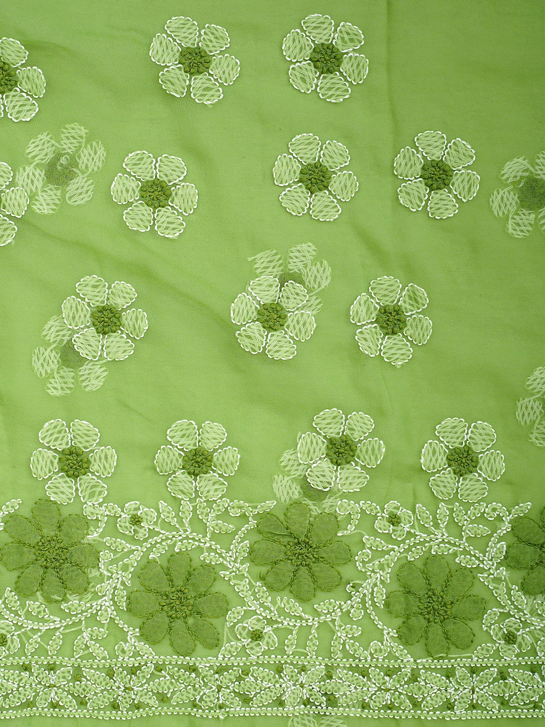 Ada Hand Embroidered Green Georgette Lucknowi Chikankari Unstitched Suit Piece 01A696681