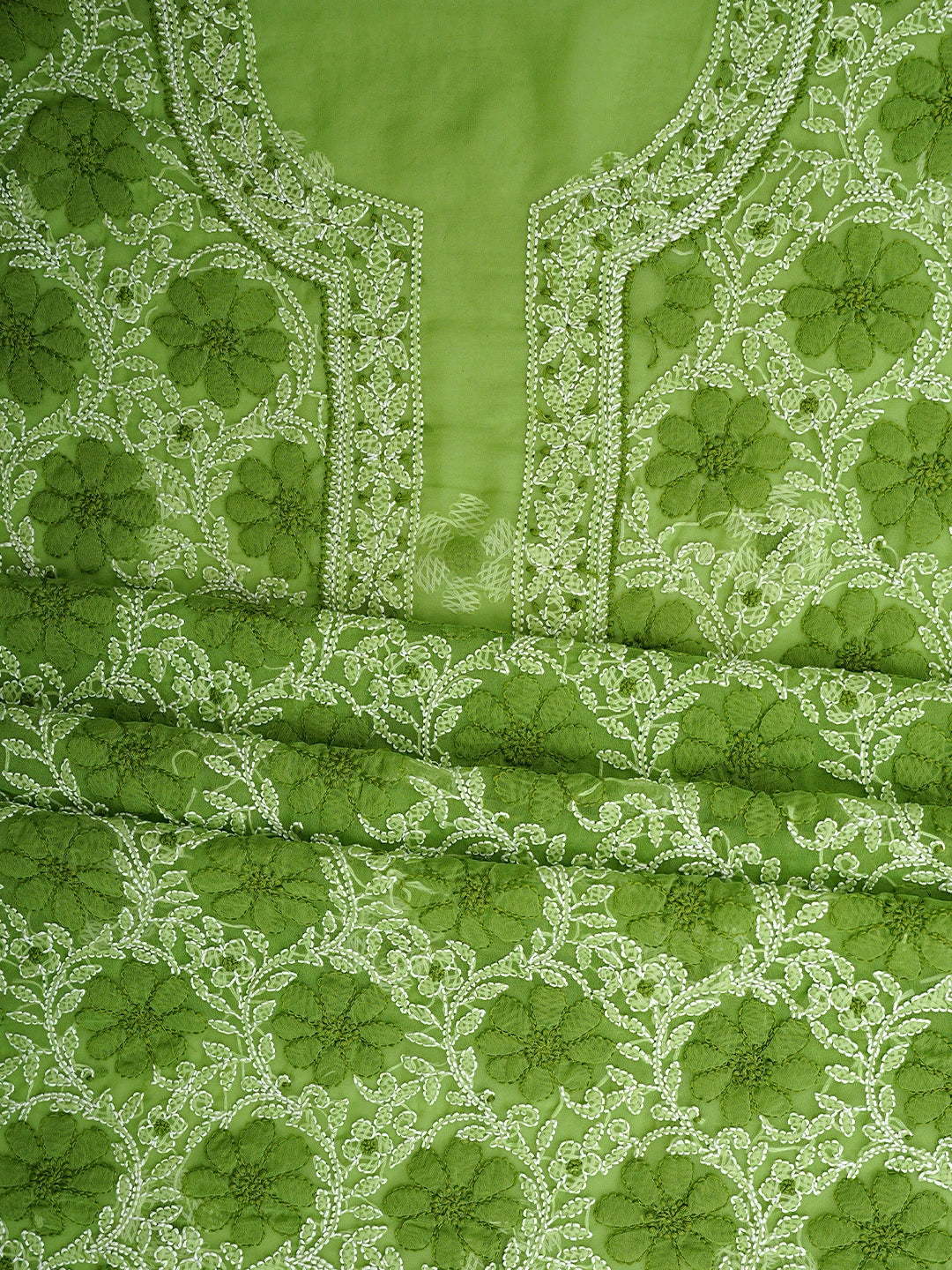 Ada Hand Embroidered Green Georgette Lucknowi Chikankari Unstitched Suit Piece 01A696681