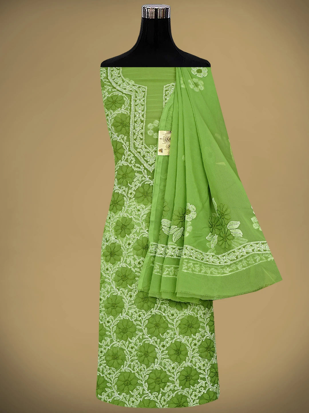 Ada Hand Embroidered Green Georgette Lucknowi Chikankari Unstitched Suit Piece 01A696681