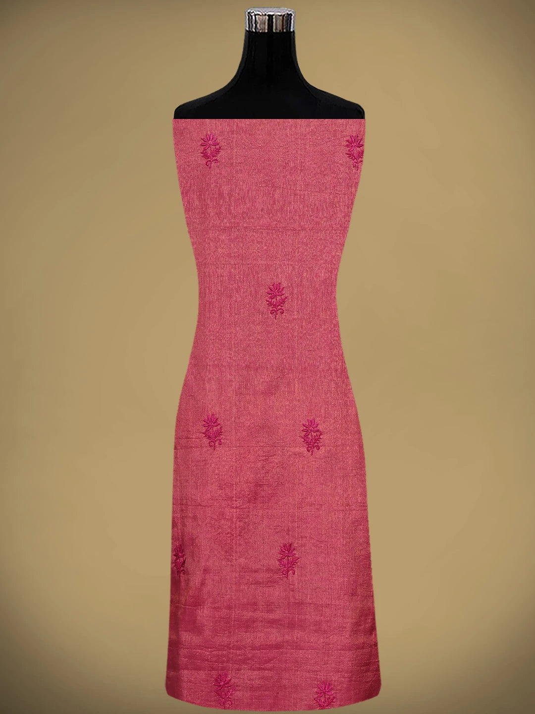 Ada Hand Embroidered Red Tissue Lucknowi Chikankari Unstitched Kurta Dupatta Set 01A946103
