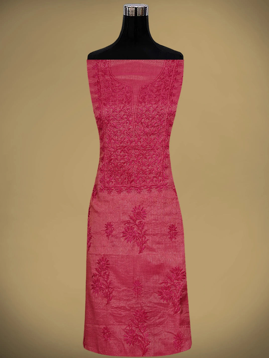 Ada Hand Embroidered Red Tissue Lucknowi Chikankari Unstitched Kurta Dupatta Set 01A946103