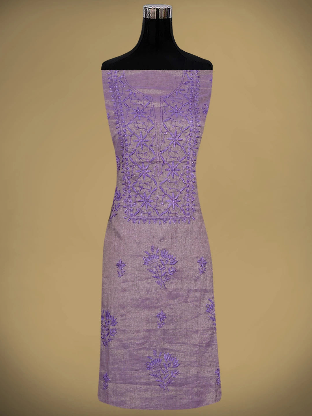 Ada Hand Embroidered Lavender Tissue Lucknowi Chikankari Unstitched Kurta Dupatta Set 01A946087