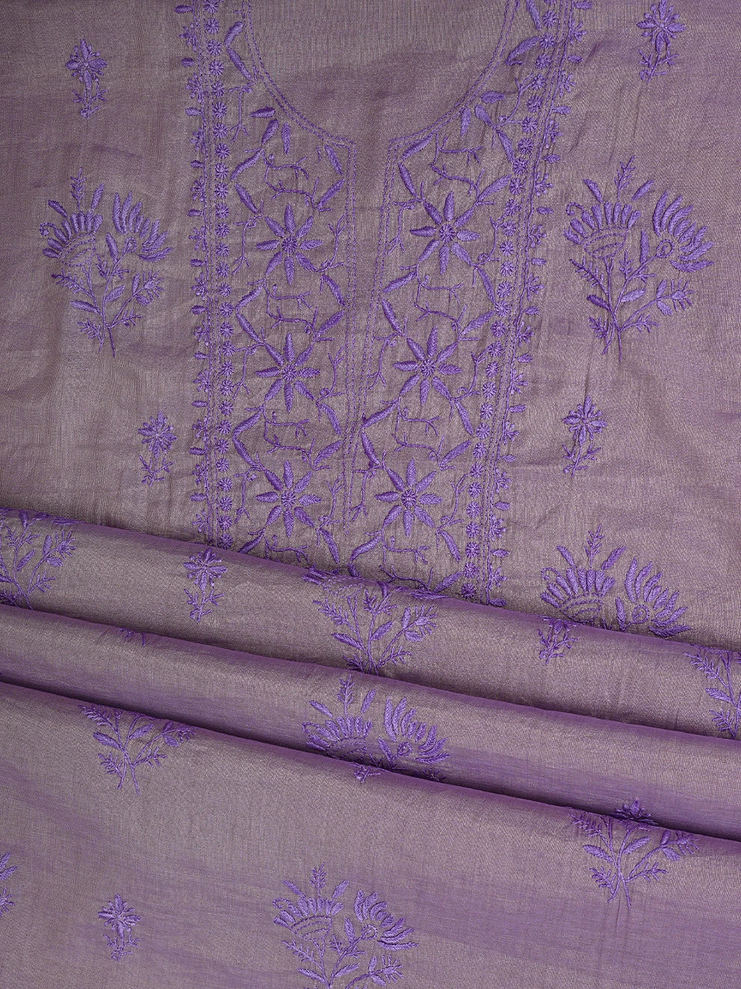 Ada Hand Embroidered Lavender Tissue Lucknowi Chikankari Unstitched Kurta Dupatta Set 01A946087
