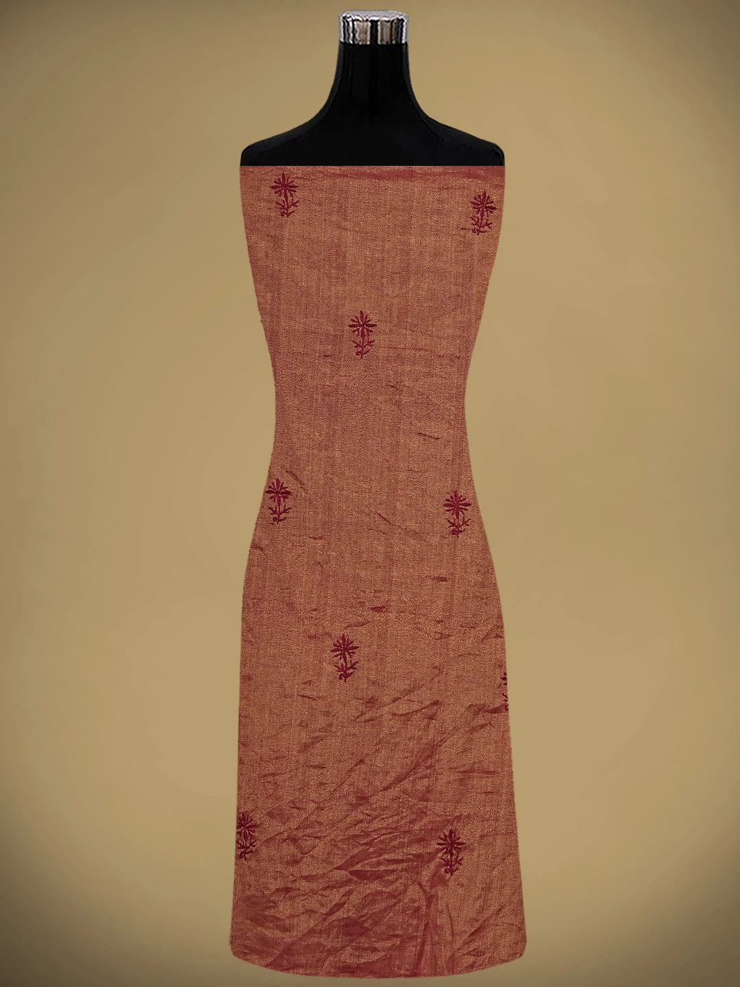 Ada Hand Embroidered Maroon Tissue Lucknowi Chikankari Unstitched Kurta Dupatta Set 01A946092