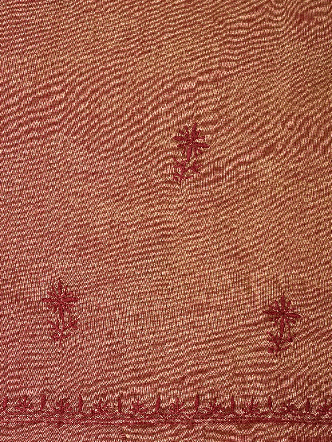 Ada Hand Embroidered Maroon Tissue Lucknowi Chikankari Unstitched Kurta Dupatta Set 01A946092