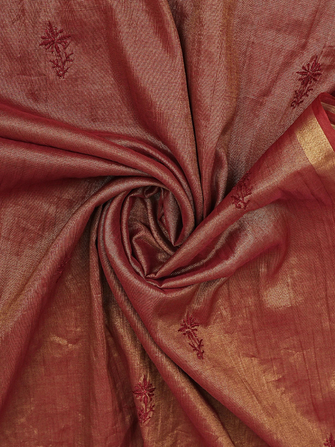 Ada Hand Embroidered Maroon Tissue Lucknowi Chikankari Unstitched Kurta Dupatta Set 01A946092