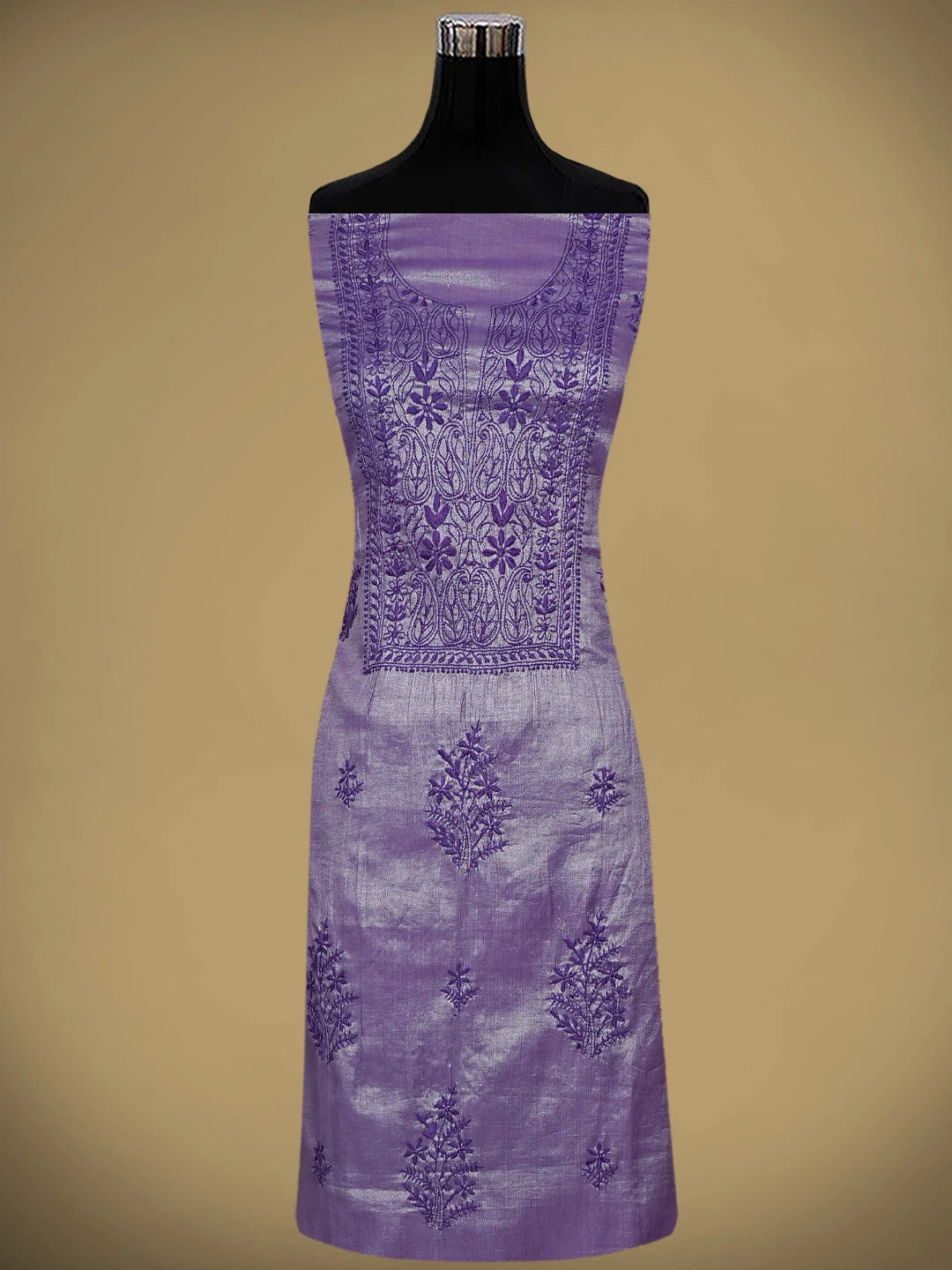 Ada Hand Embroidered Purple Tissue Lucknowi Chikankari Unstitched Kurta Dupatta Set 01A946078
