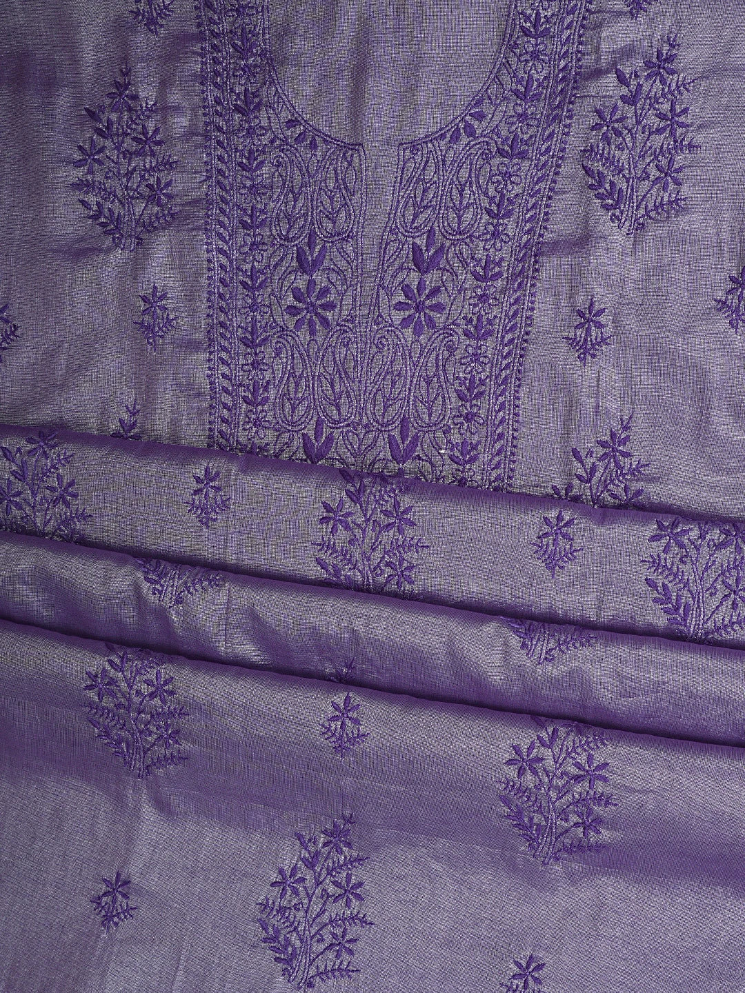 Ada Hand Embroidered Purple Tissue Lucknowi Chikankari Unstitched Kurta Dupatta Set 01A946078