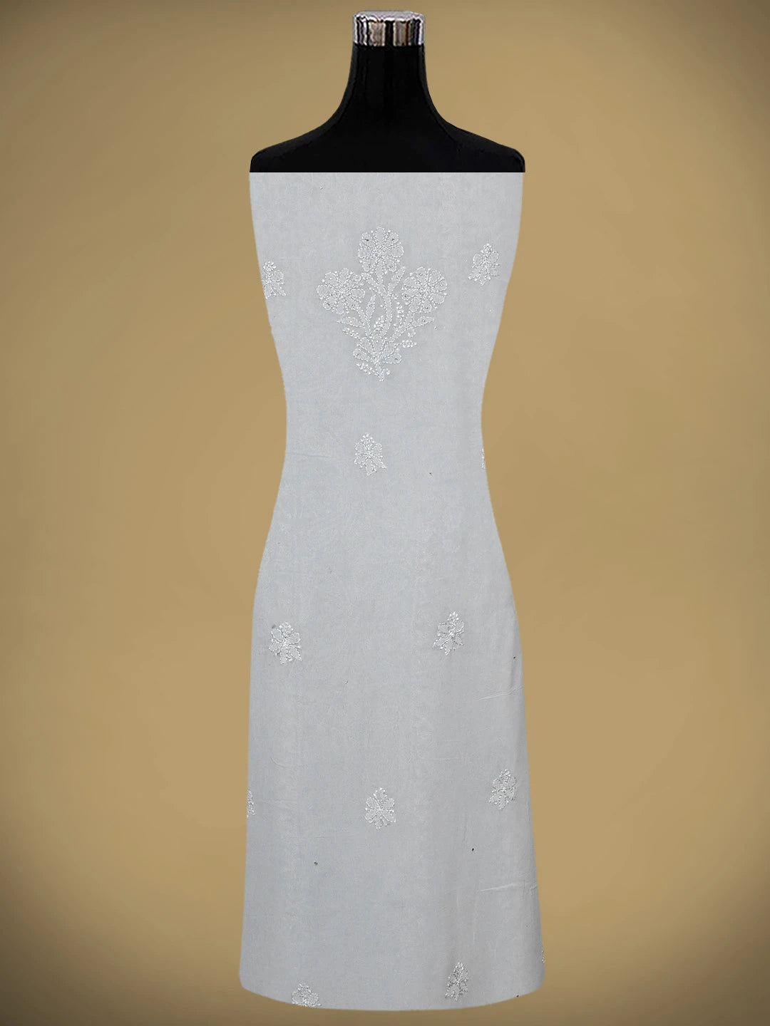 Ada Hand Embroidered Grey Viscose Georgette Lucknowi Chikankari Unstitched Kurta Dupatta Set With Muqaish Work 01A893360